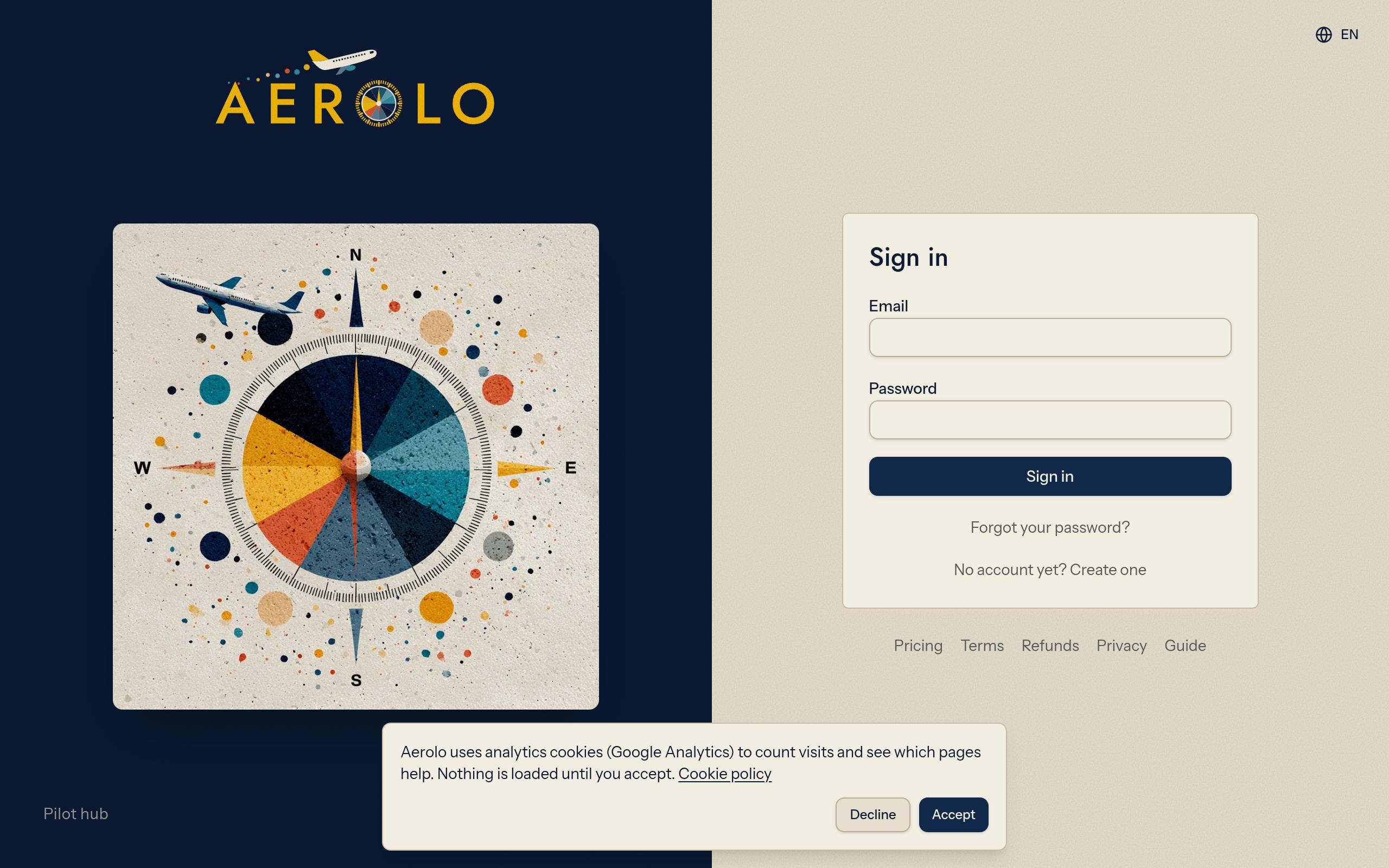 Screenshot of the aerolo.date landing page