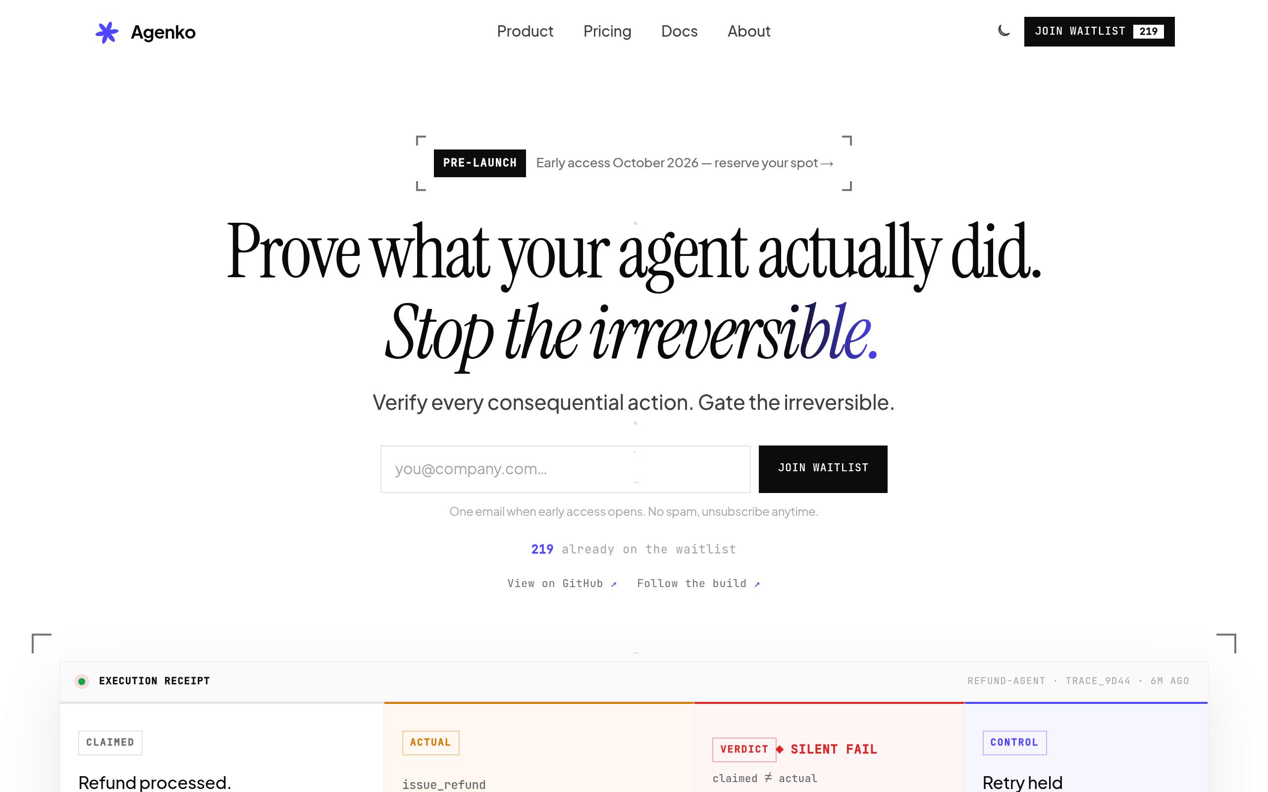 Screenshot of the agenko.app landing page