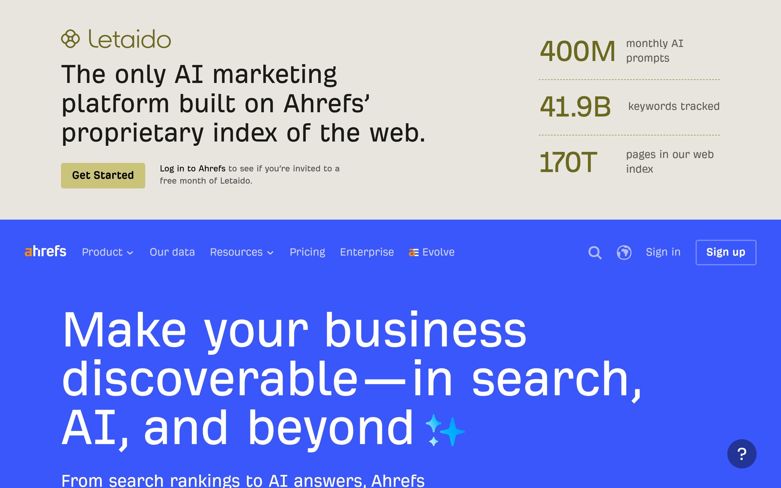 Screenshot of the ahrefs.com landing page