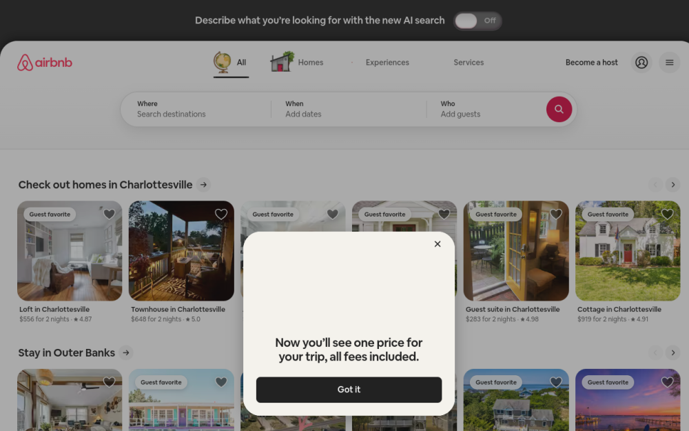 Screenshot of the airbnb.com landing page