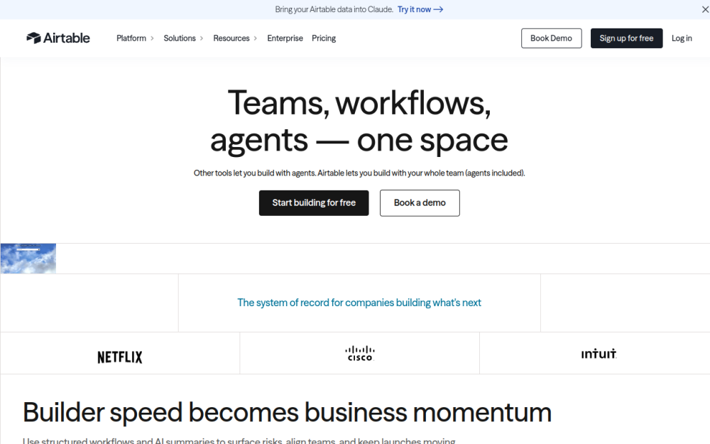 Screenshot of the airtable.com landing page