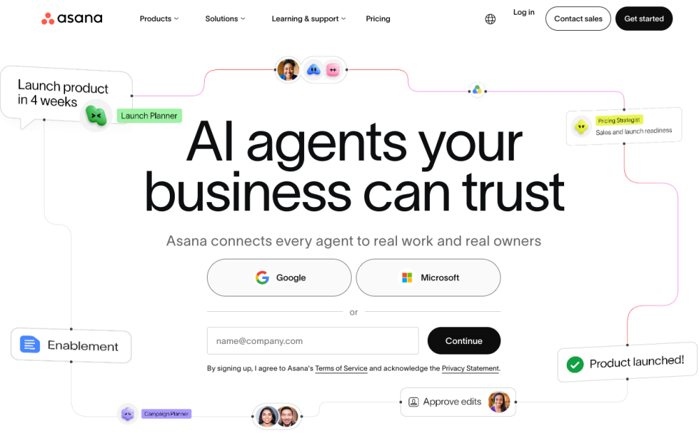 Screenshot of the asana.com landing page