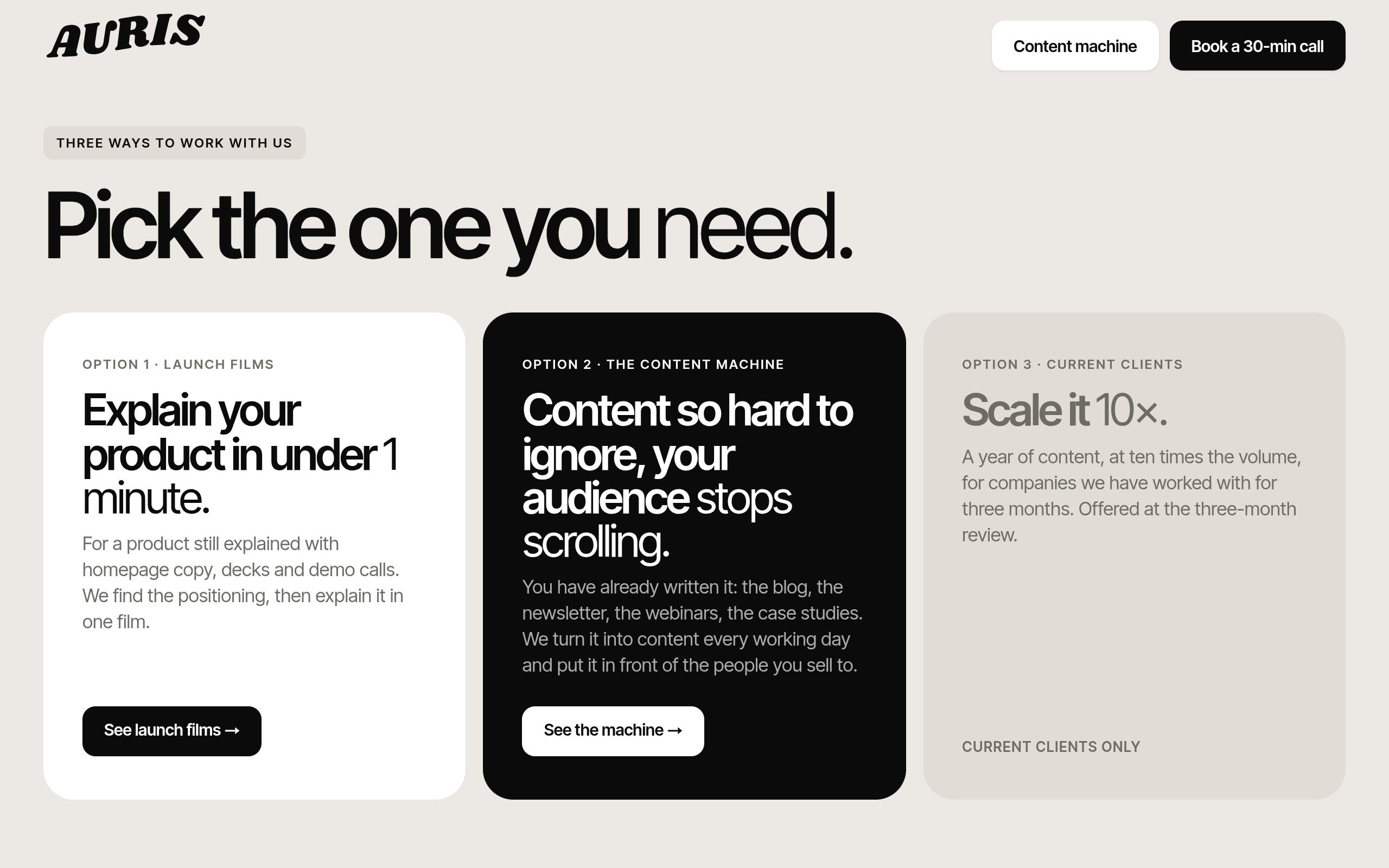Screenshot of the auris.agency landing page