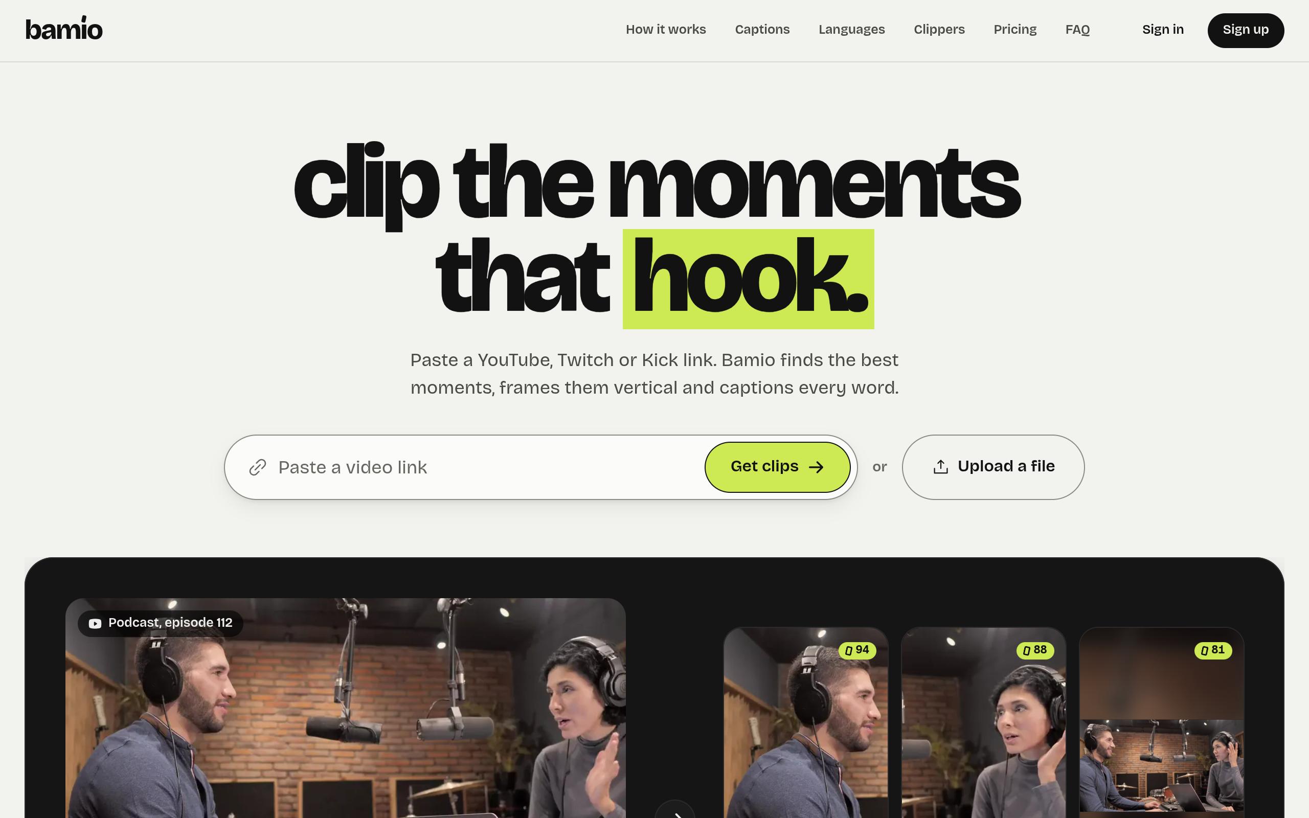 Screenshot of the bamio.app landing page
