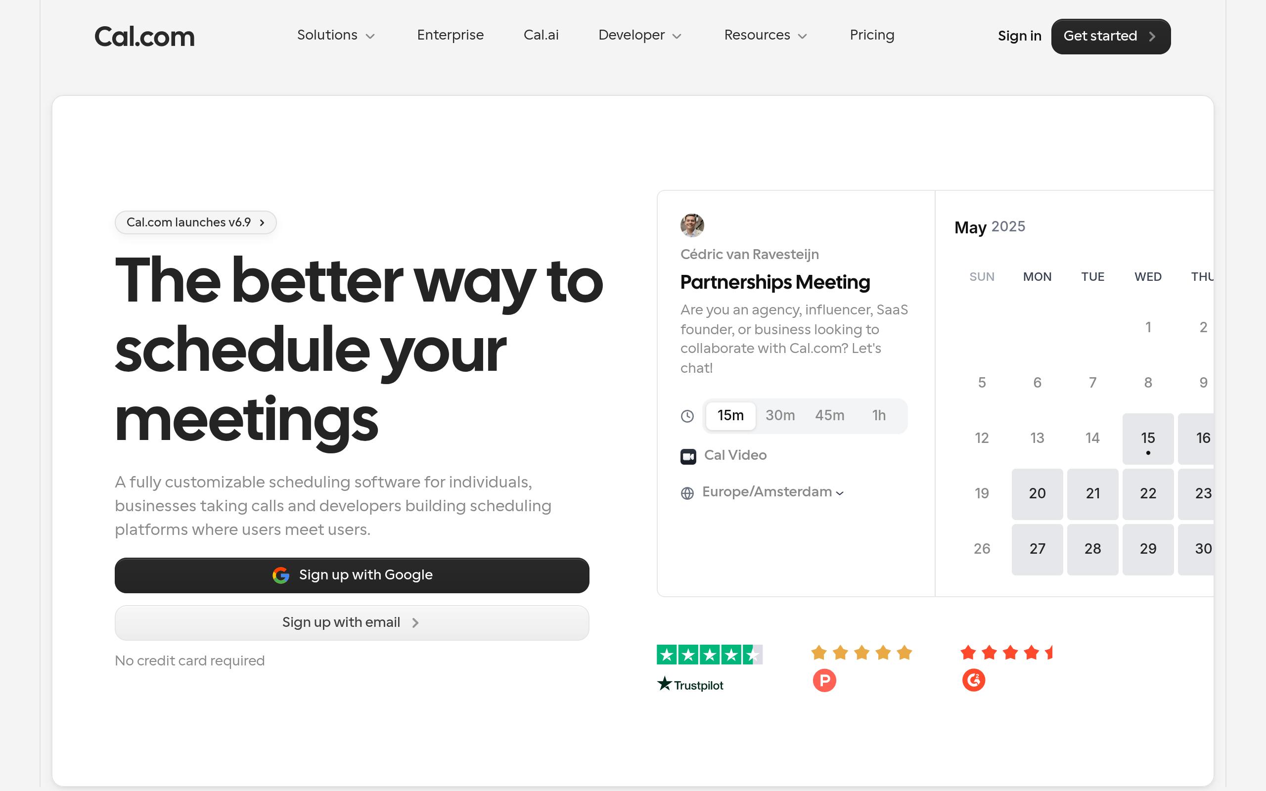 Screenshot of the cal.com landing page