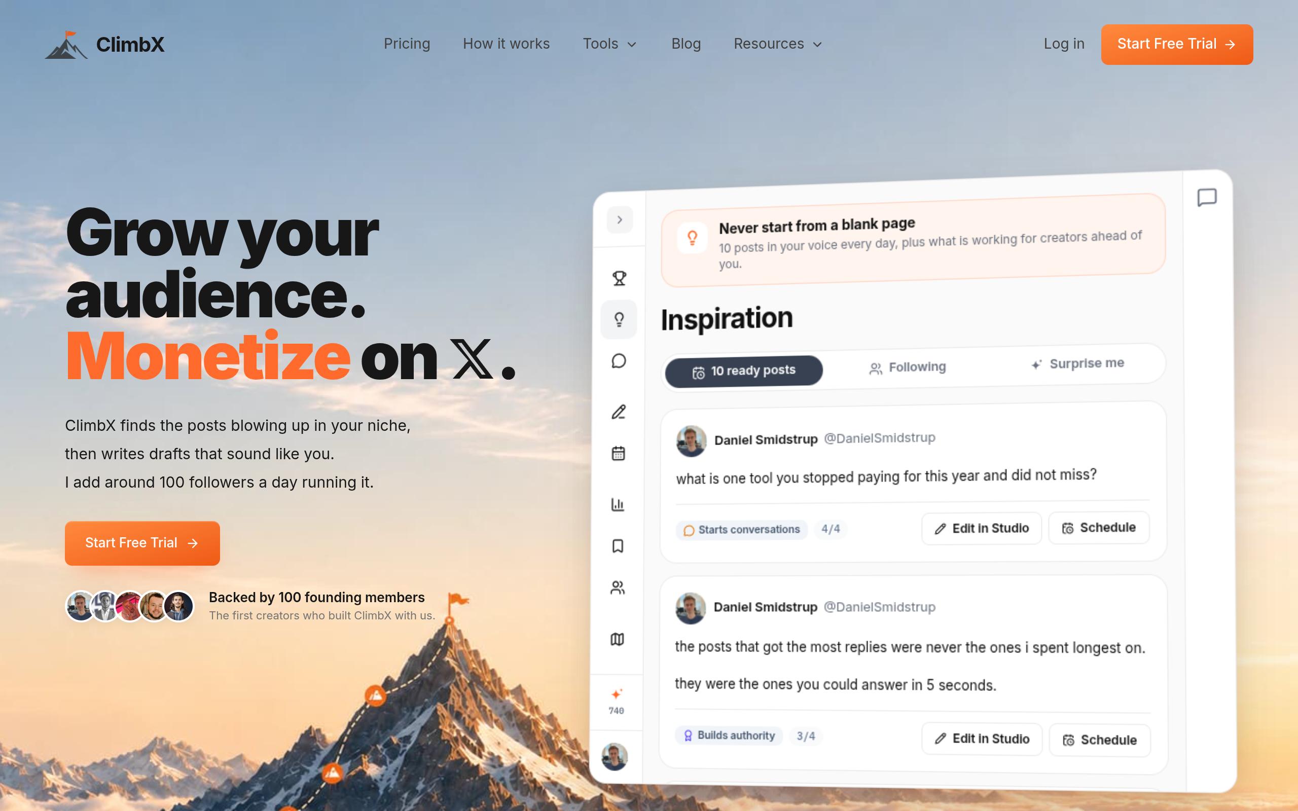 Screenshot of the climbx.so landing page
