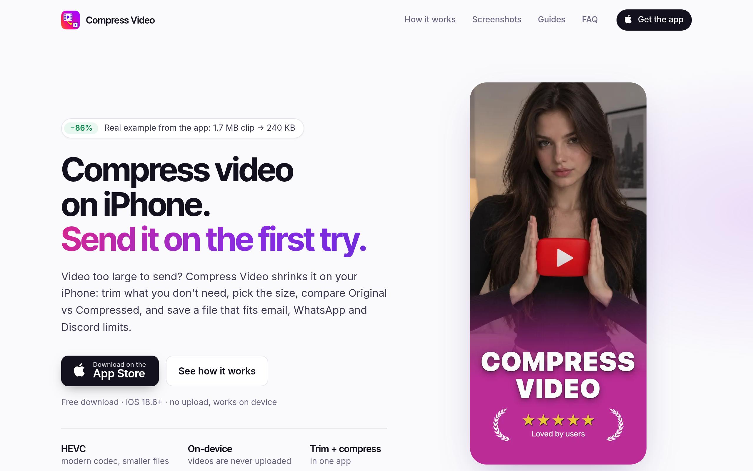 Screenshot of the compressvideoapp.com landing page