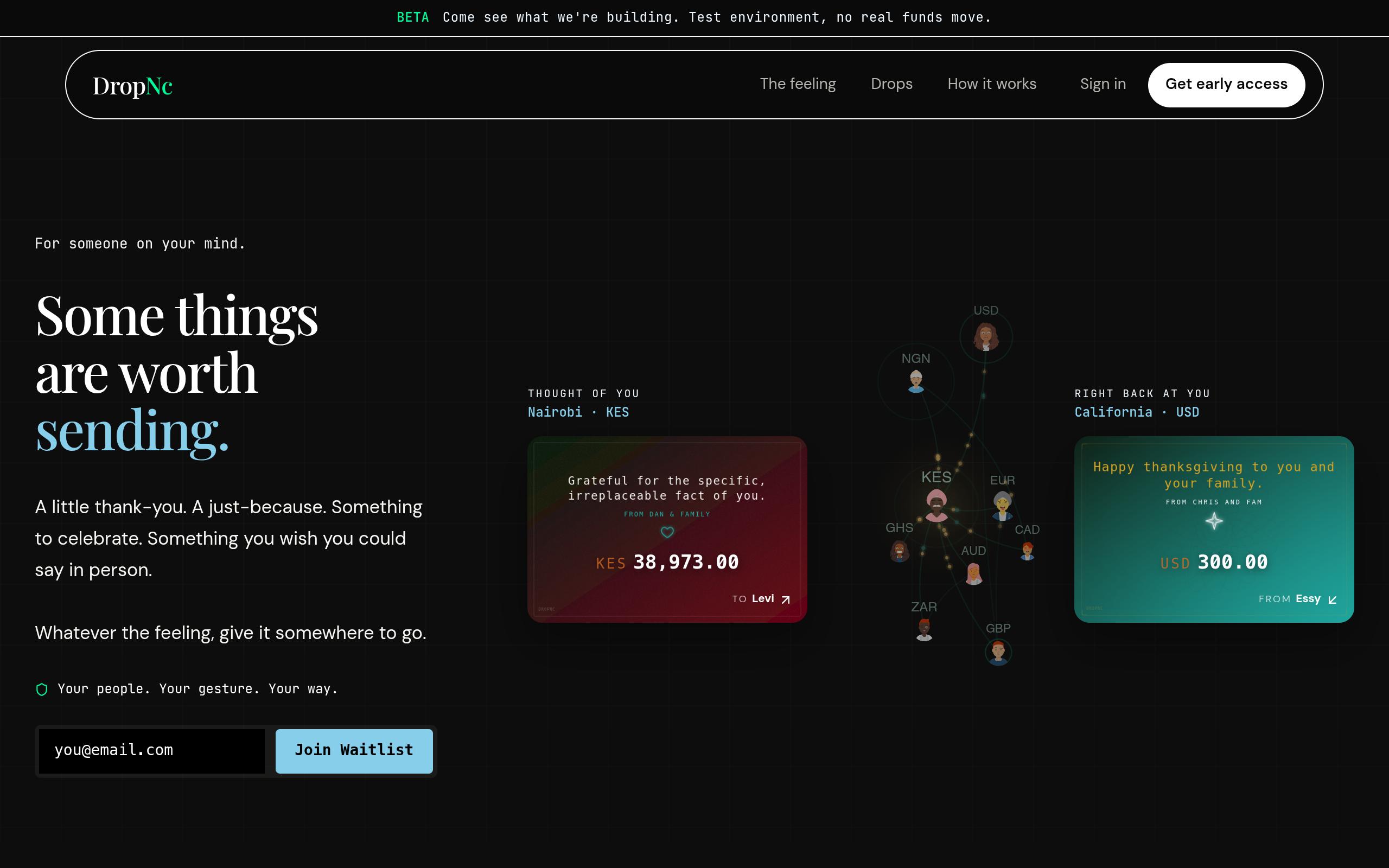 Screenshot of the dropnc.com landing page