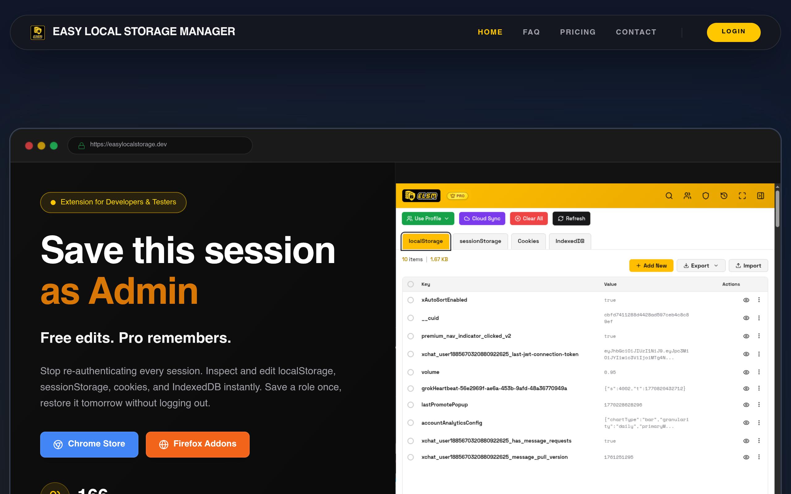 Screenshot of the easylocalstorage.dev landing page