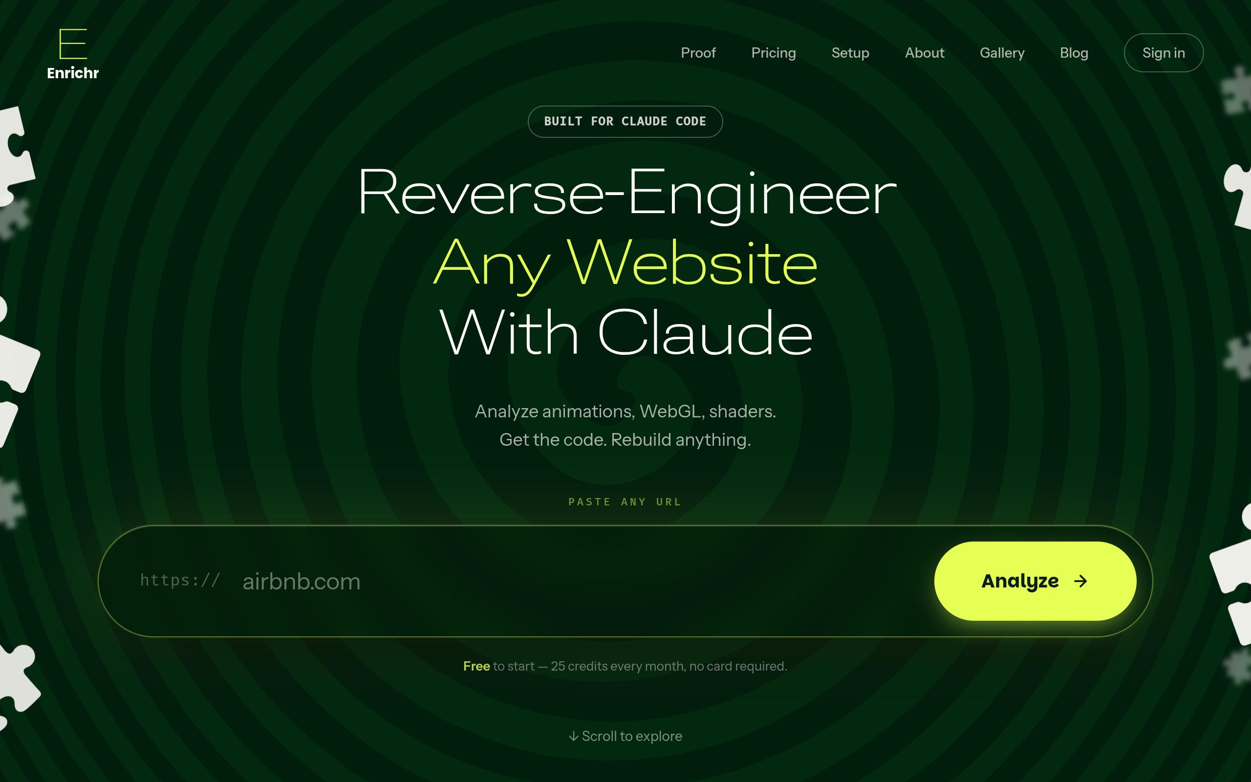 Screenshot of the enrichr.dev landing page
