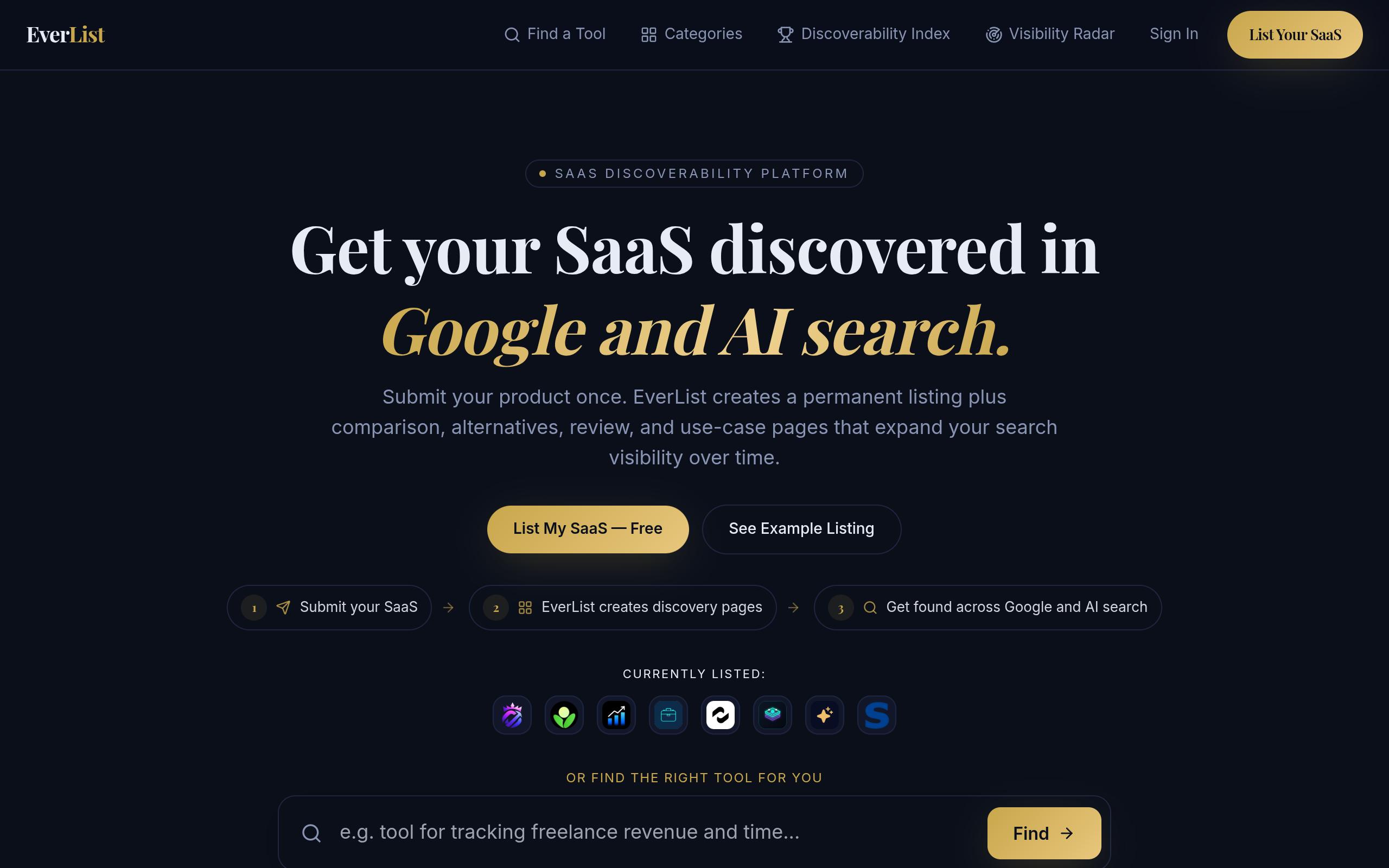Screenshot of the everlist.dev landing page
