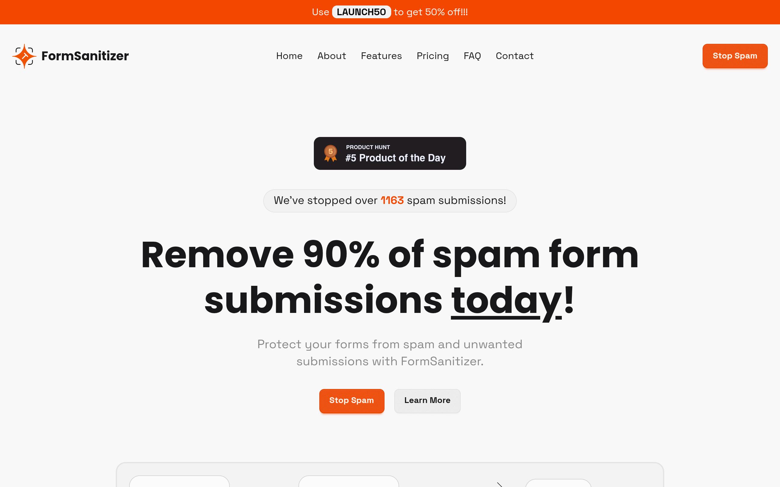 Screenshot of the formsanitizer.com landing page
