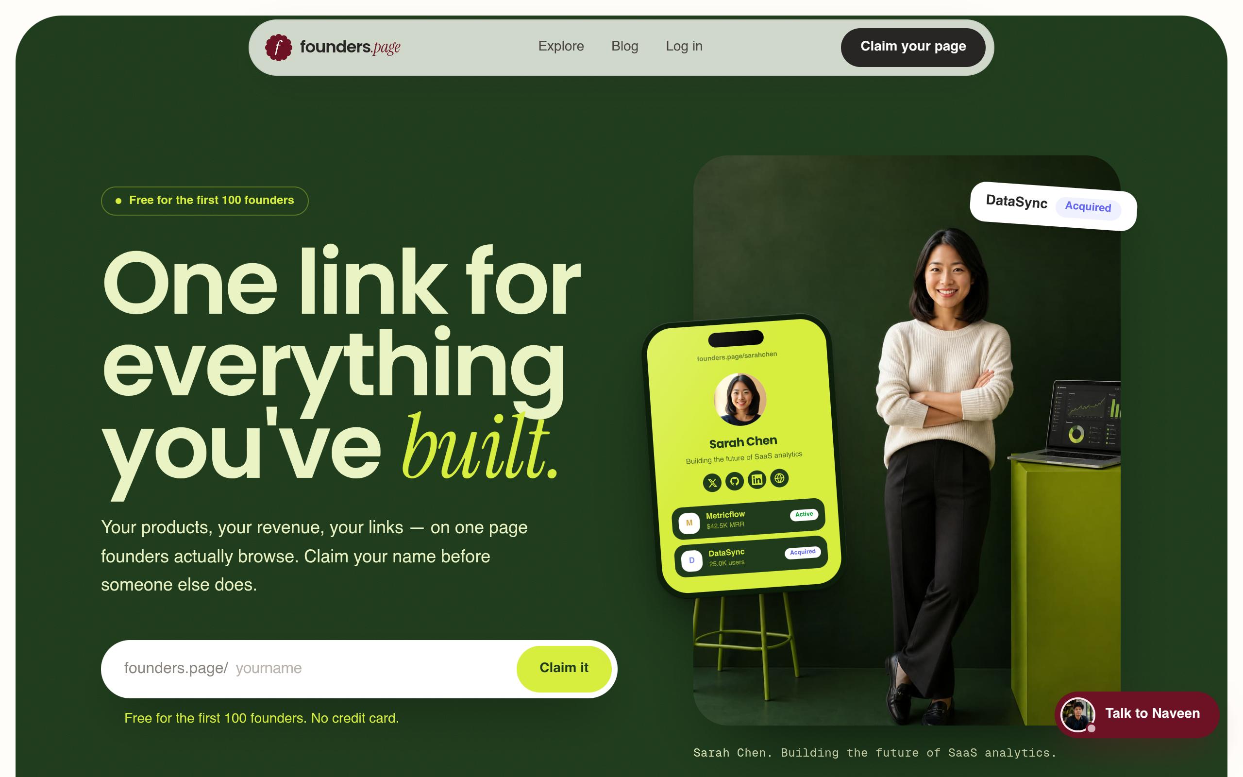Screenshot of the founders.page landing page