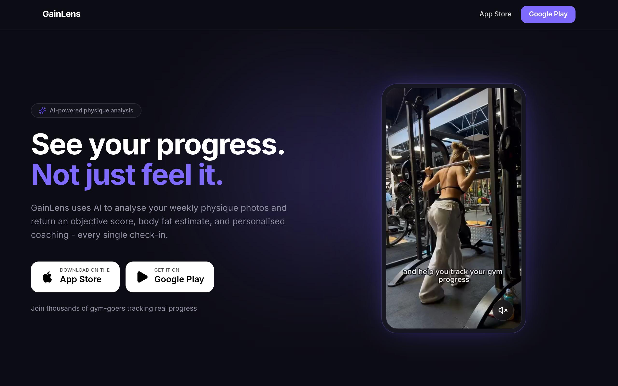 Screenshot of the gainlens.app landing page