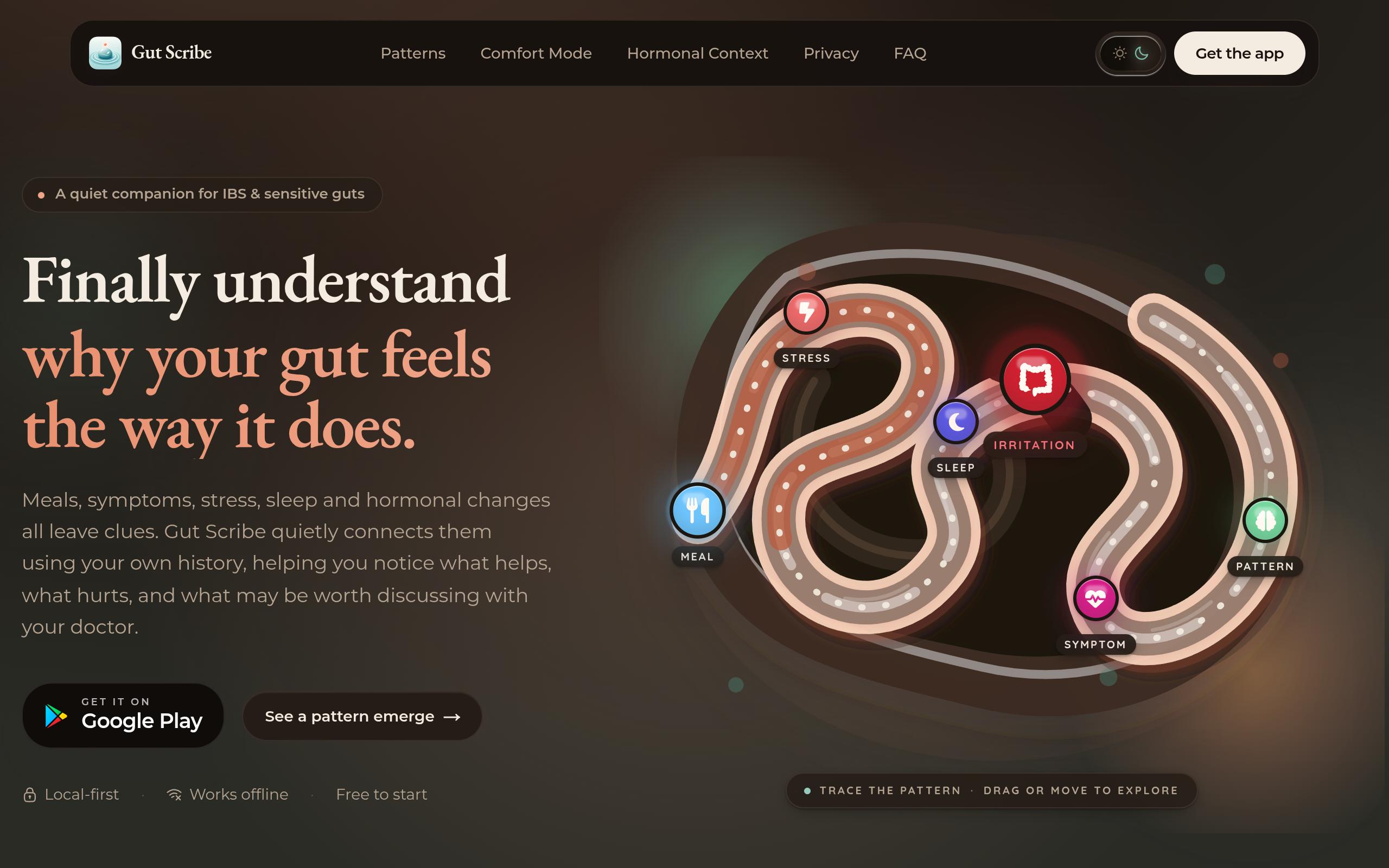 Screenshot of the gutscribe.com landing page