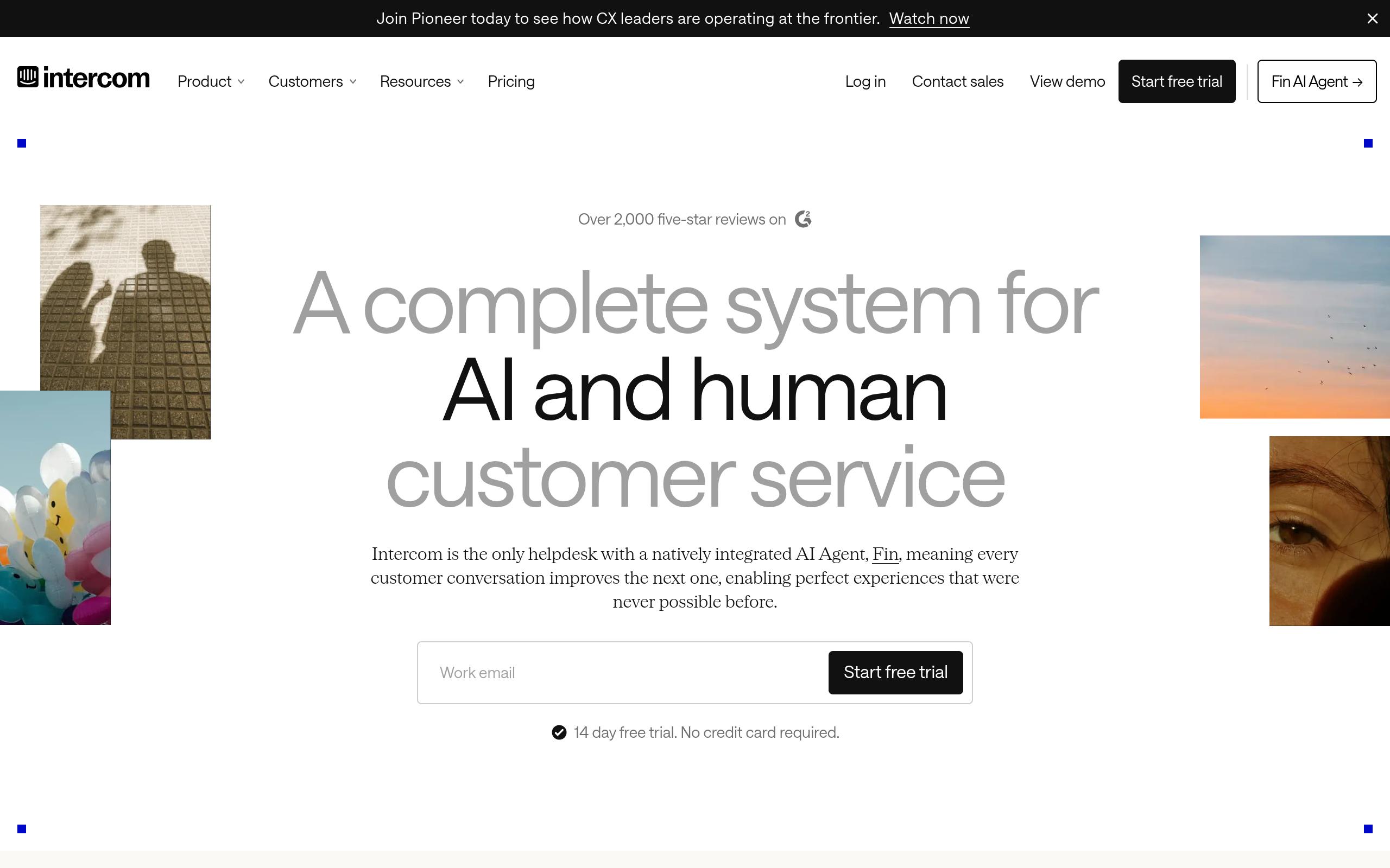 Screenshot of the intercom.com landing page