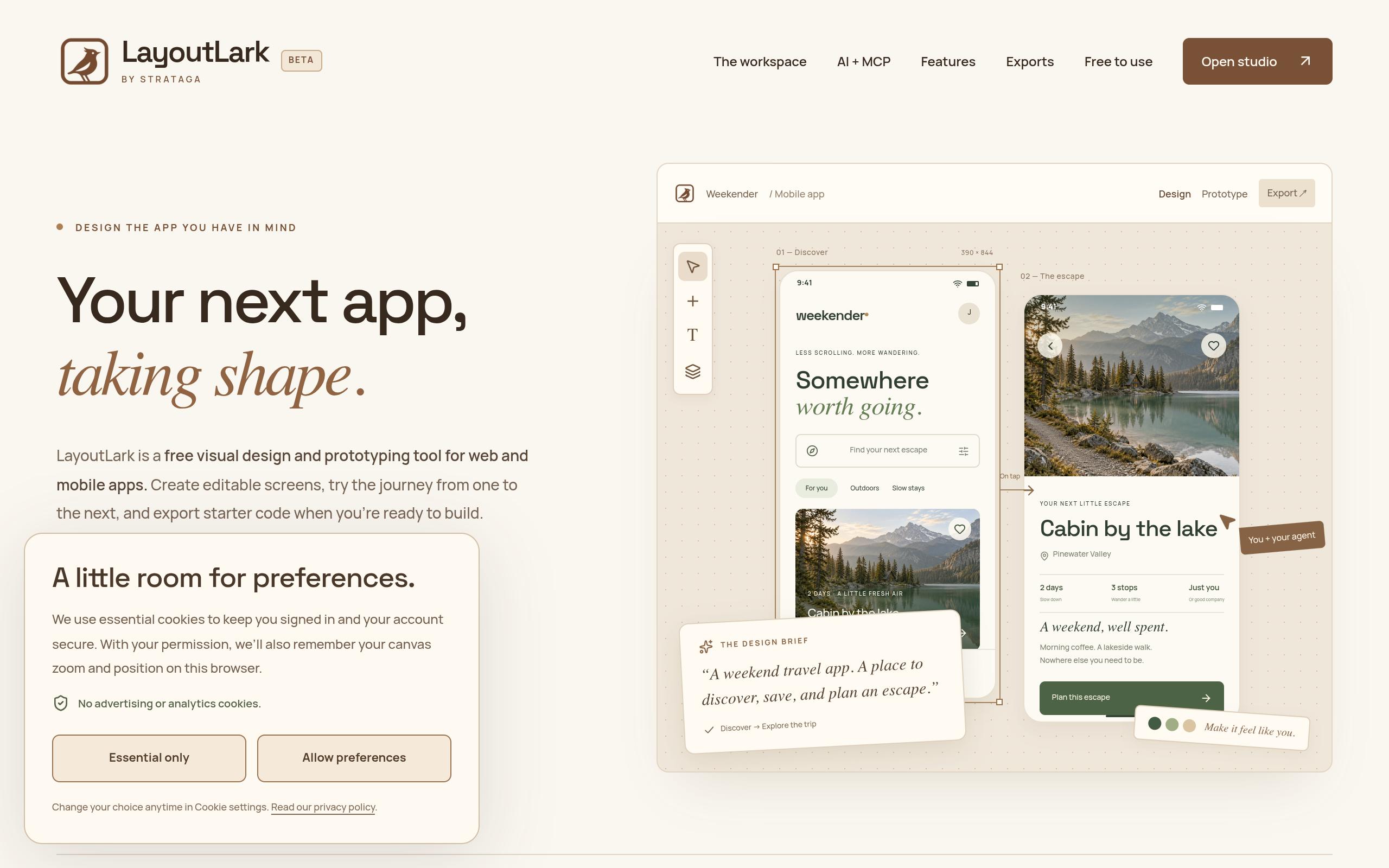 Screenshot of the layoutlark.com landing page