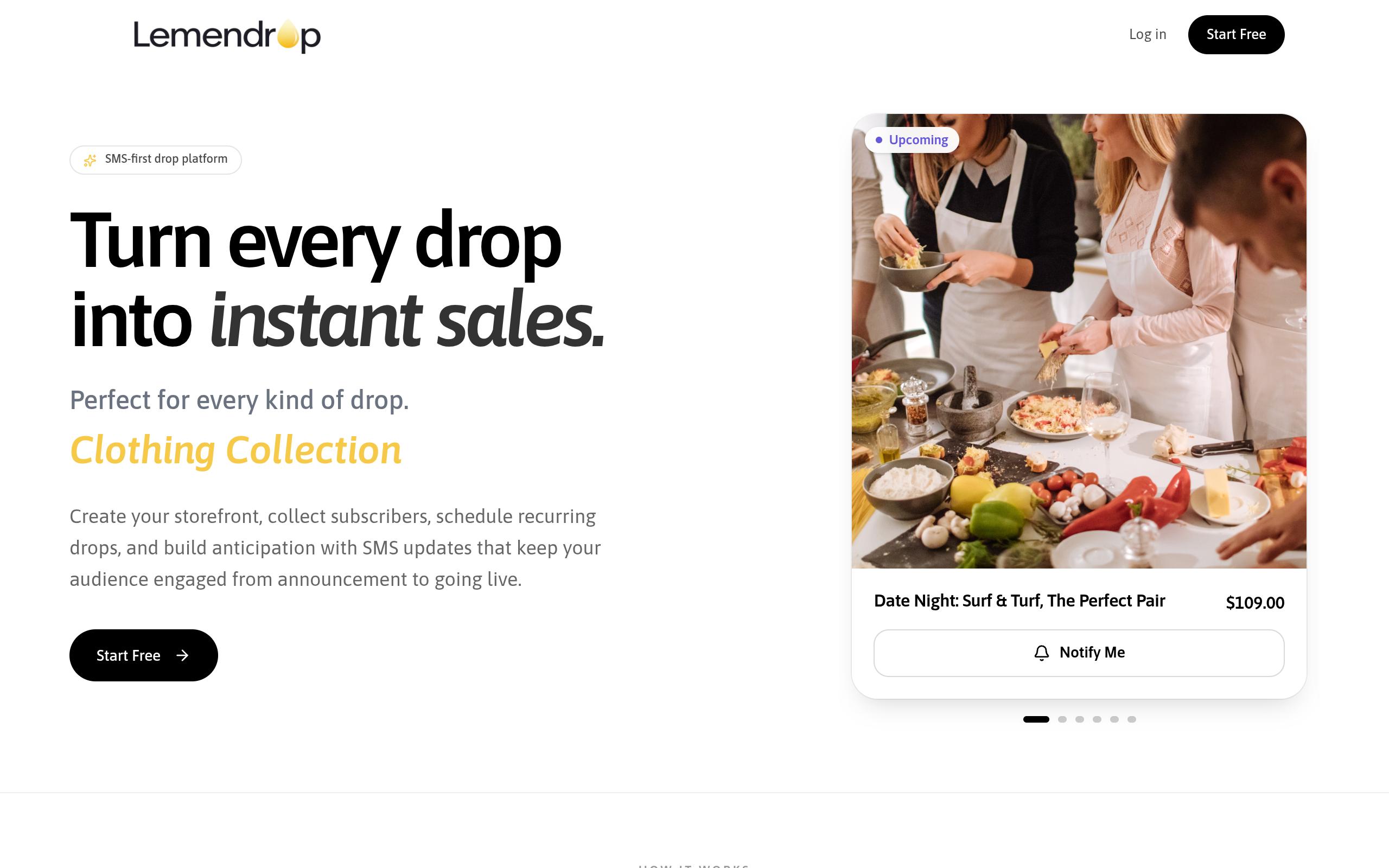 Screenshot of the lemendrop.com landing page