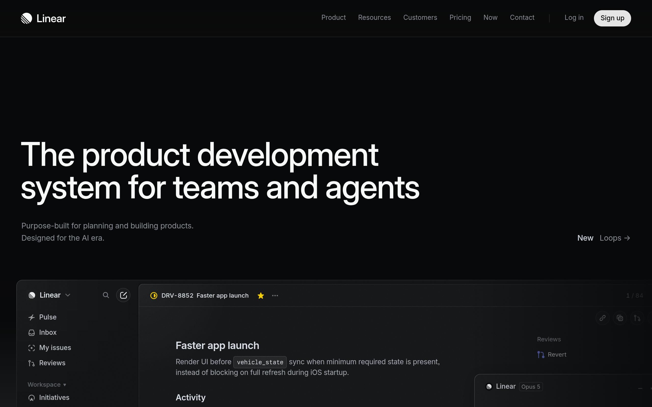 Screenshot of the linear.app landing page