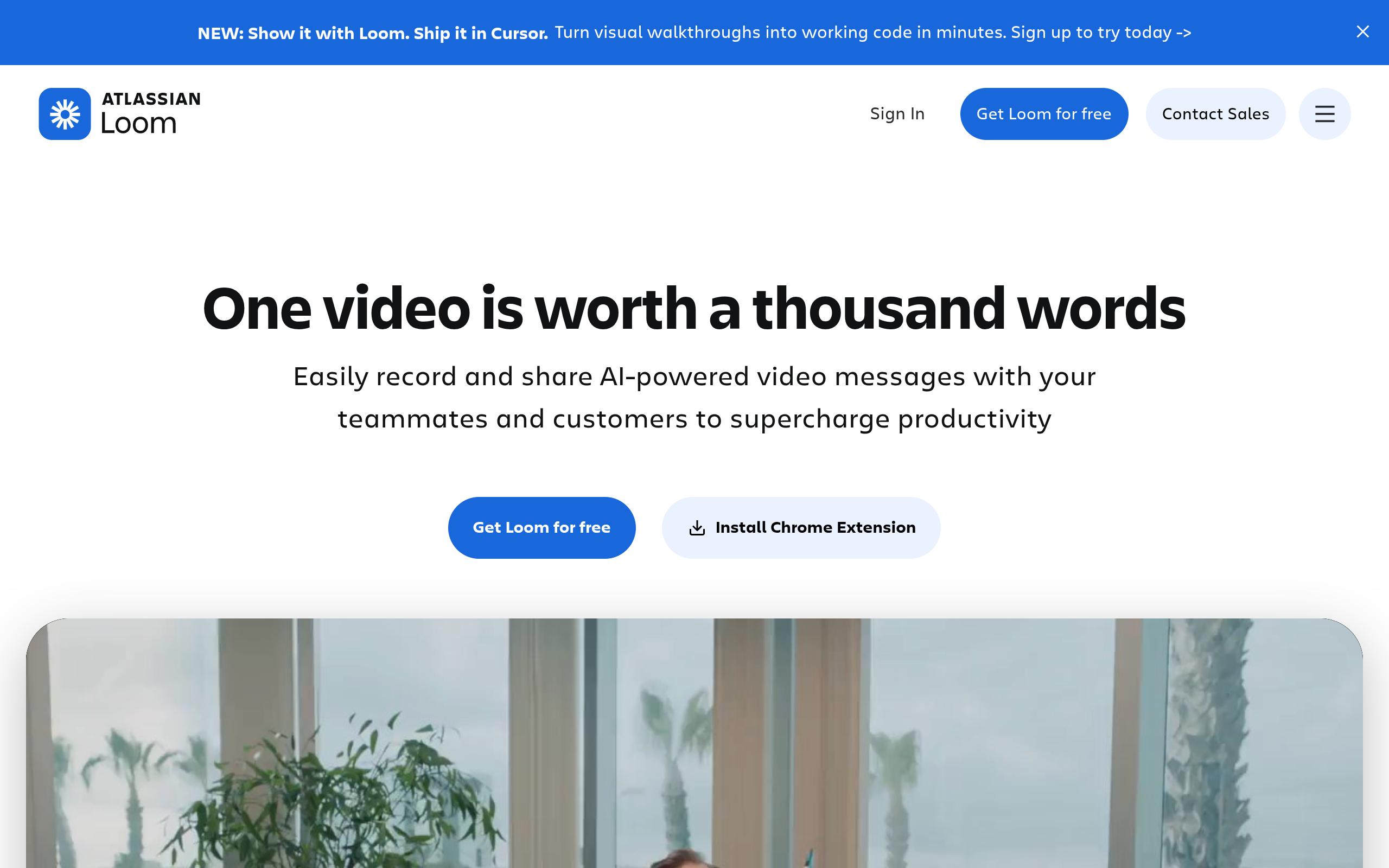 Screenshot of the loom.com landing page
