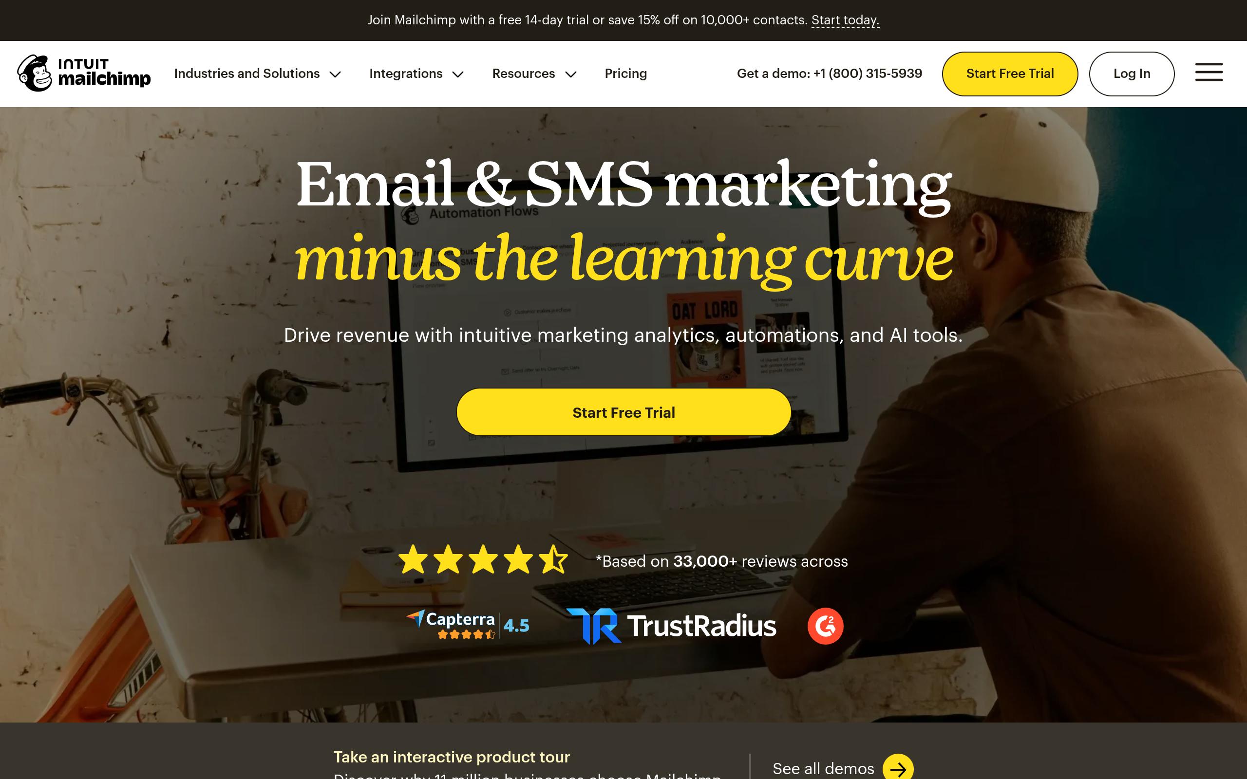 Screenshot of the mailchimp.com landing page