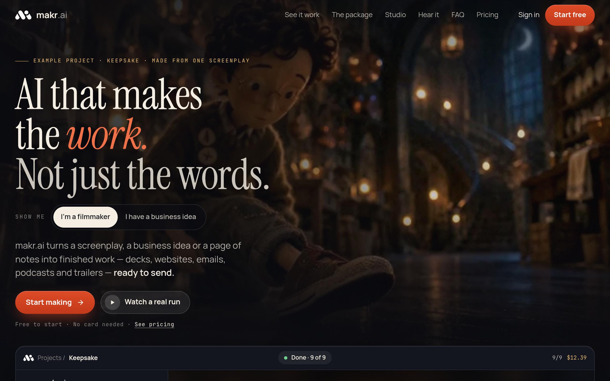 Screenshot of the makr.ai landing page