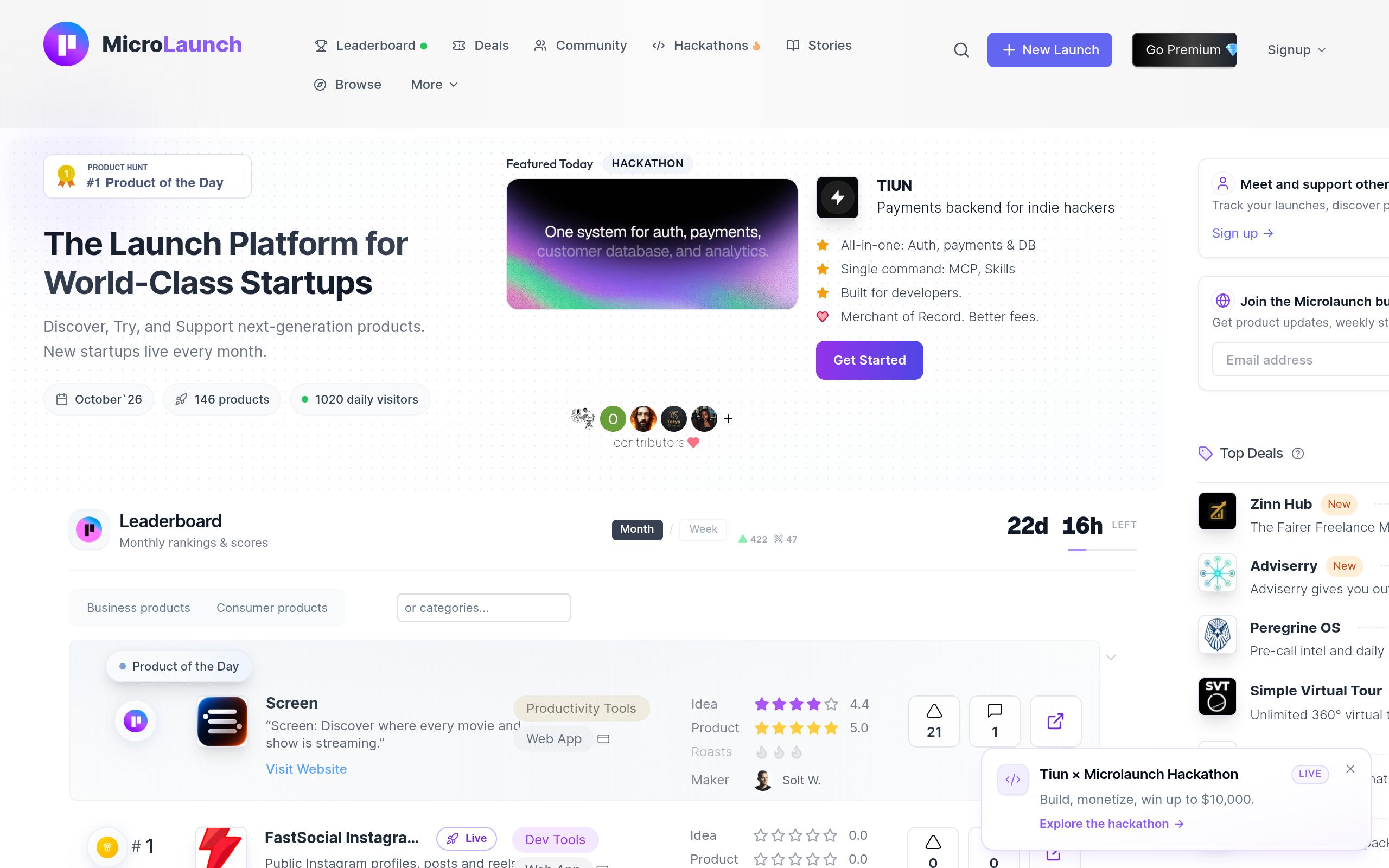Screenshot of the microlaunch.net landing page