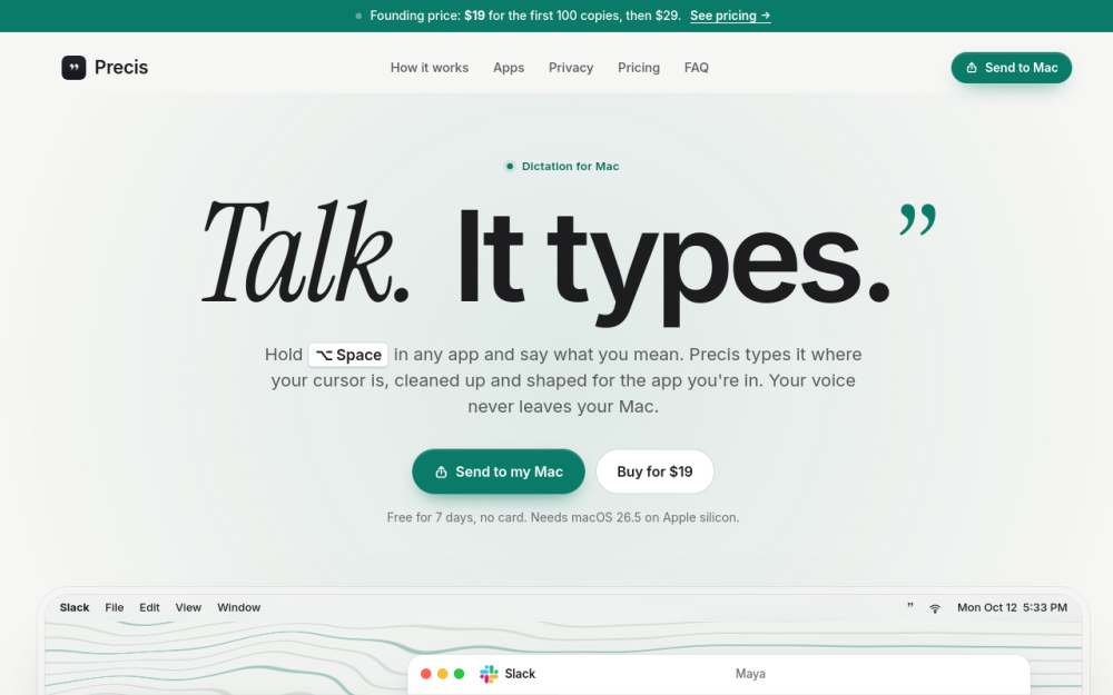 Screenshot of the myprecis.app landing page