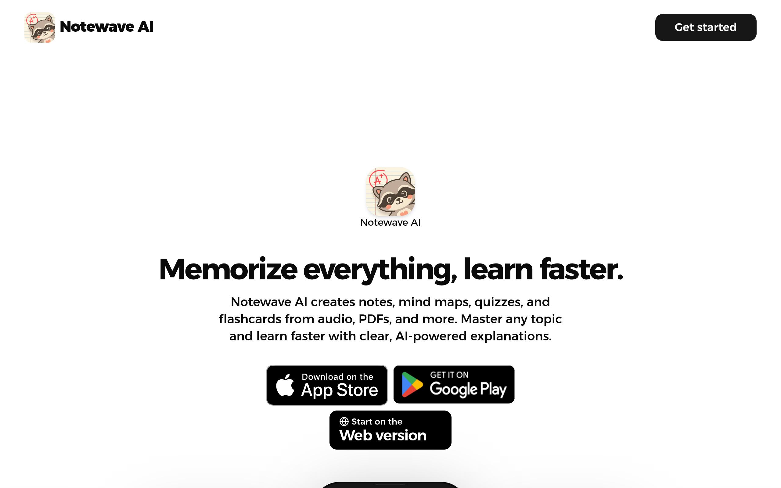 Screenshot of the notewave.app landing page