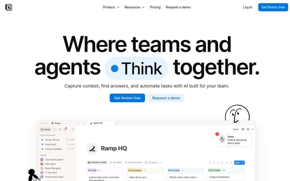 Screenshot of the notion.com landing page