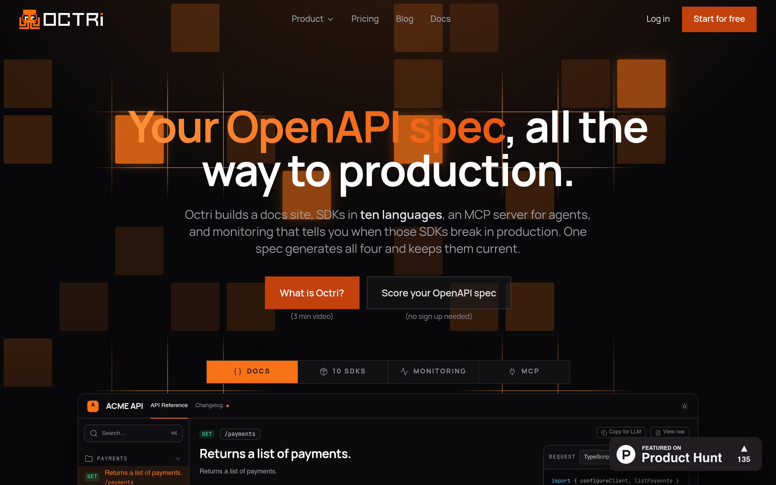 Screenshot of the octri.dev landing page