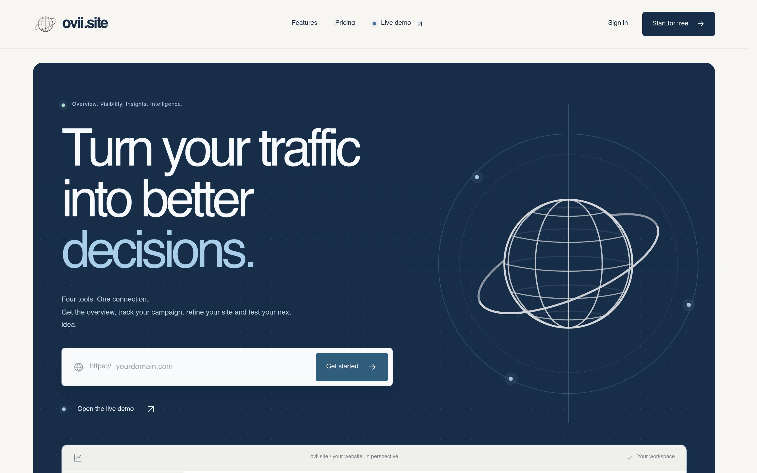 Screenshot of the ovii.site landing page