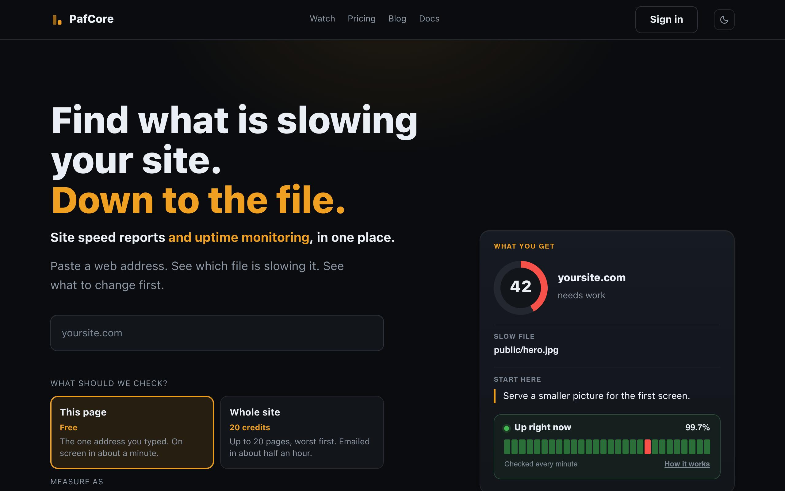 Screenshot of the pafcore.site landing page