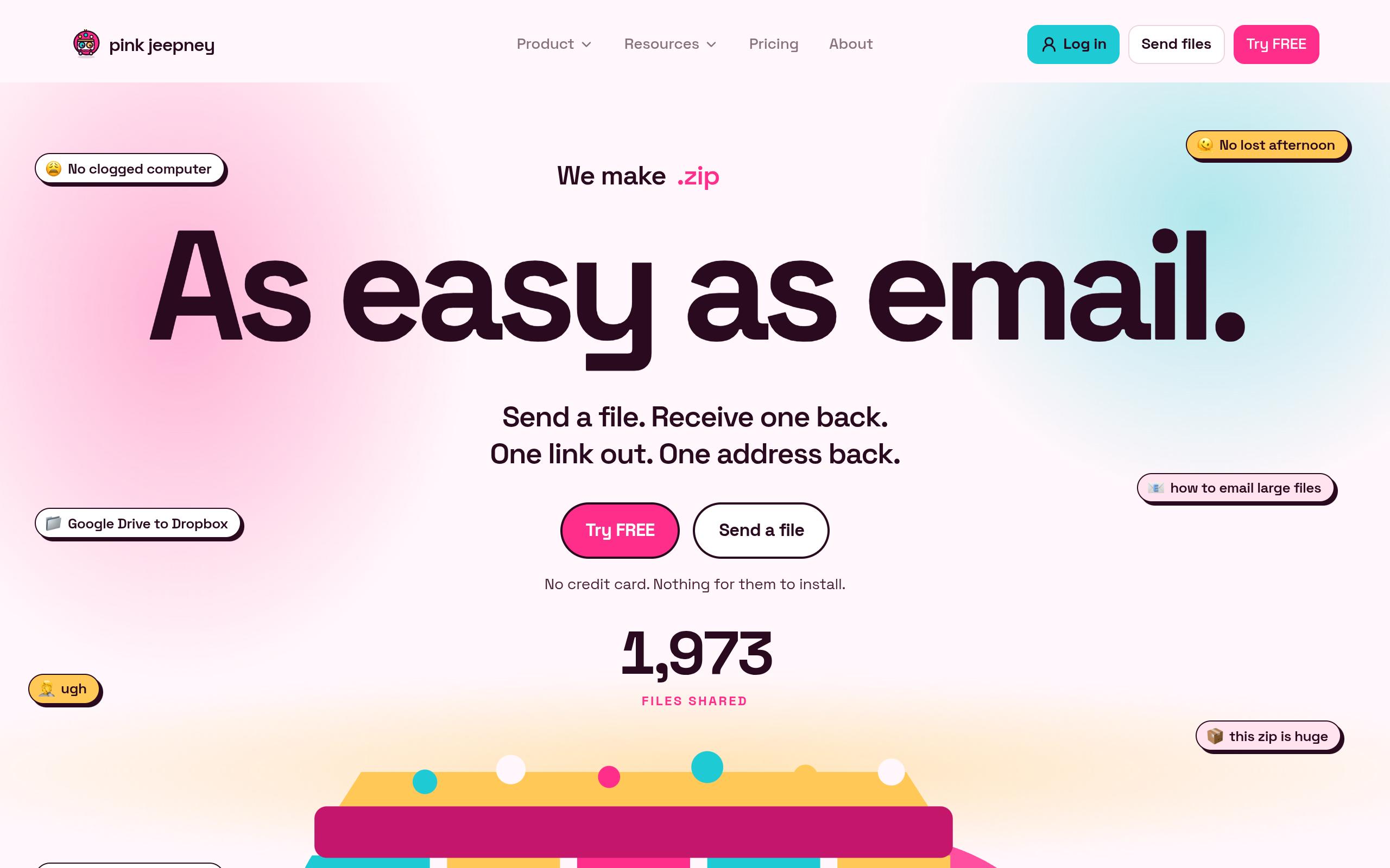 Screenshot of the pinkjeepney.com landing page