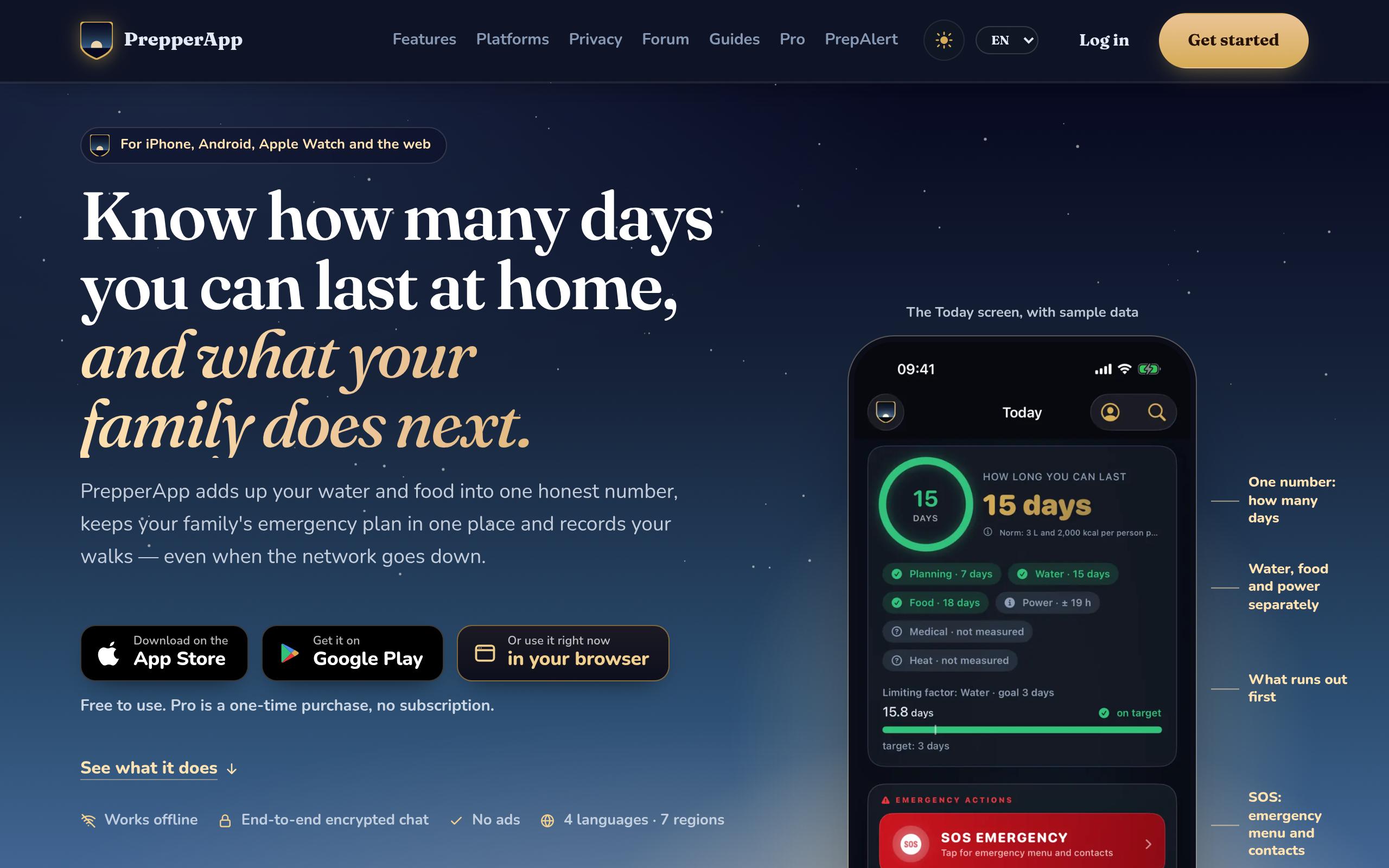 Screenshot of the prepperapp.net landing page