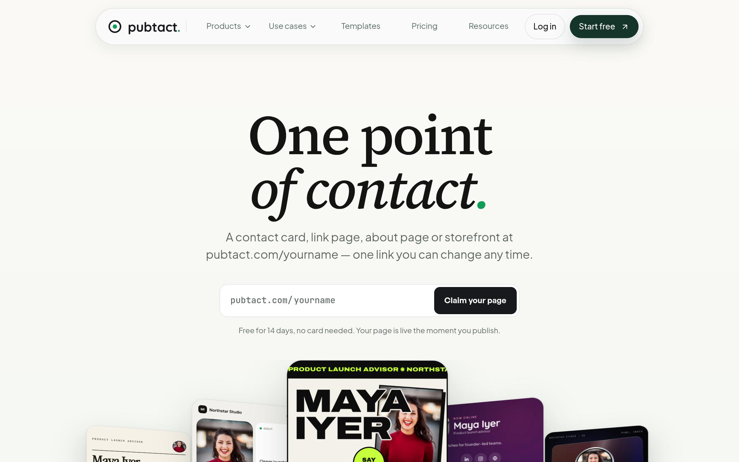 Screenshot of the pubtact.com landing page