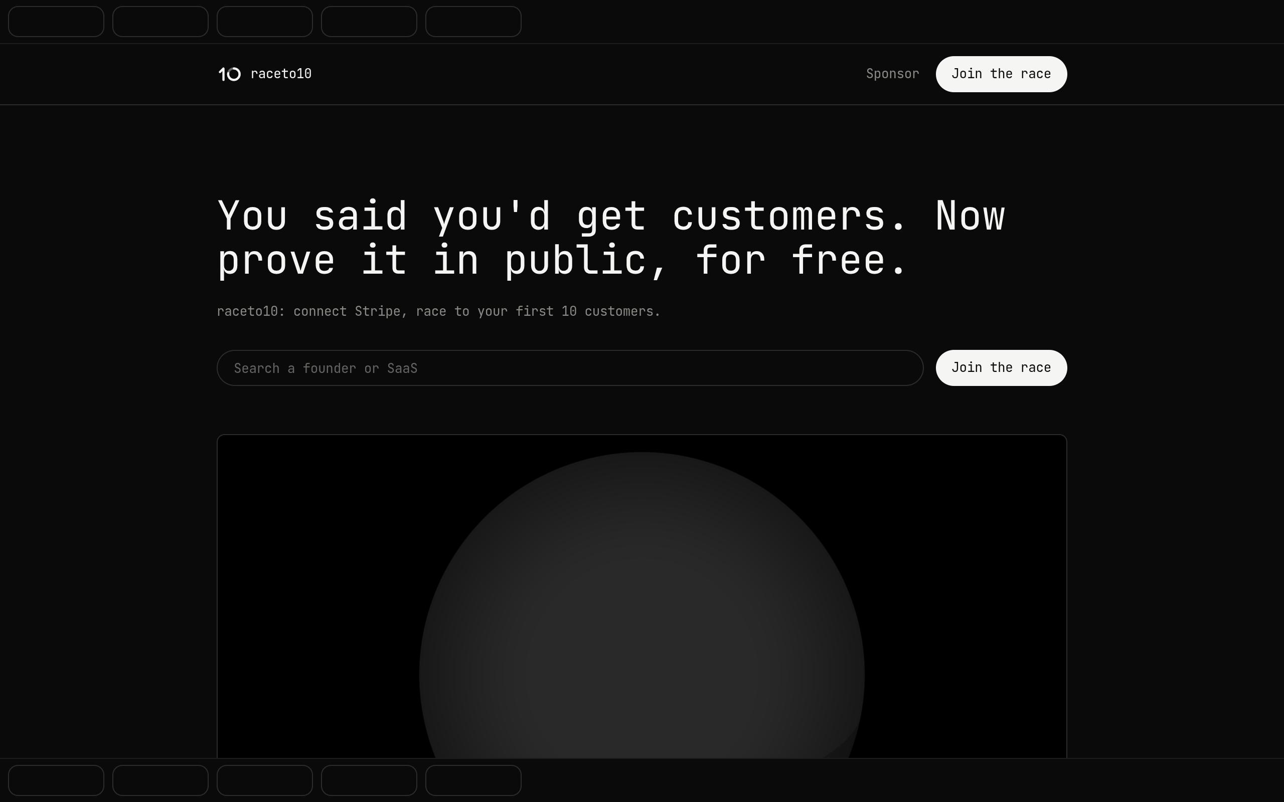 Screenshot of the raceto10.lol landing page