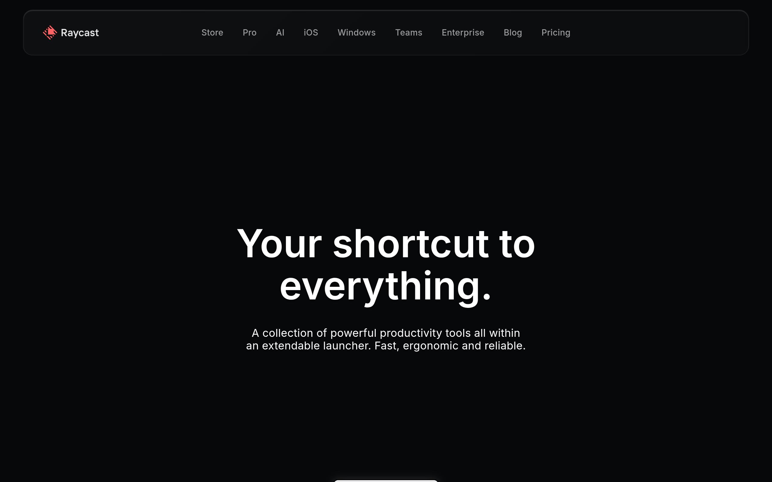 Screenshot of the raycast.com landing page
