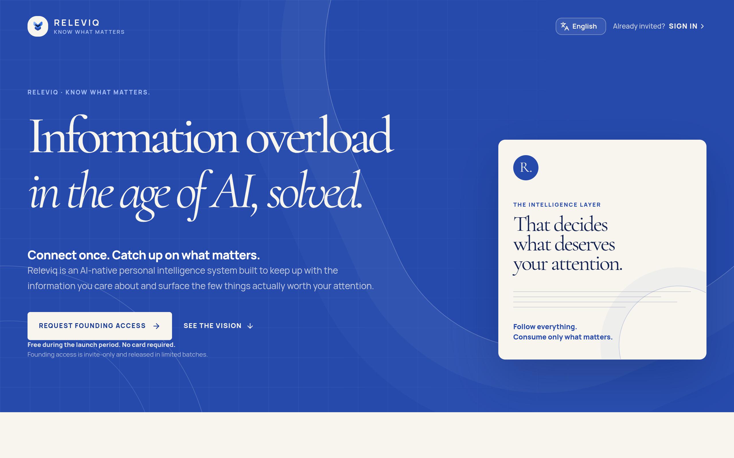 Screenshot of the releviq.app landing page