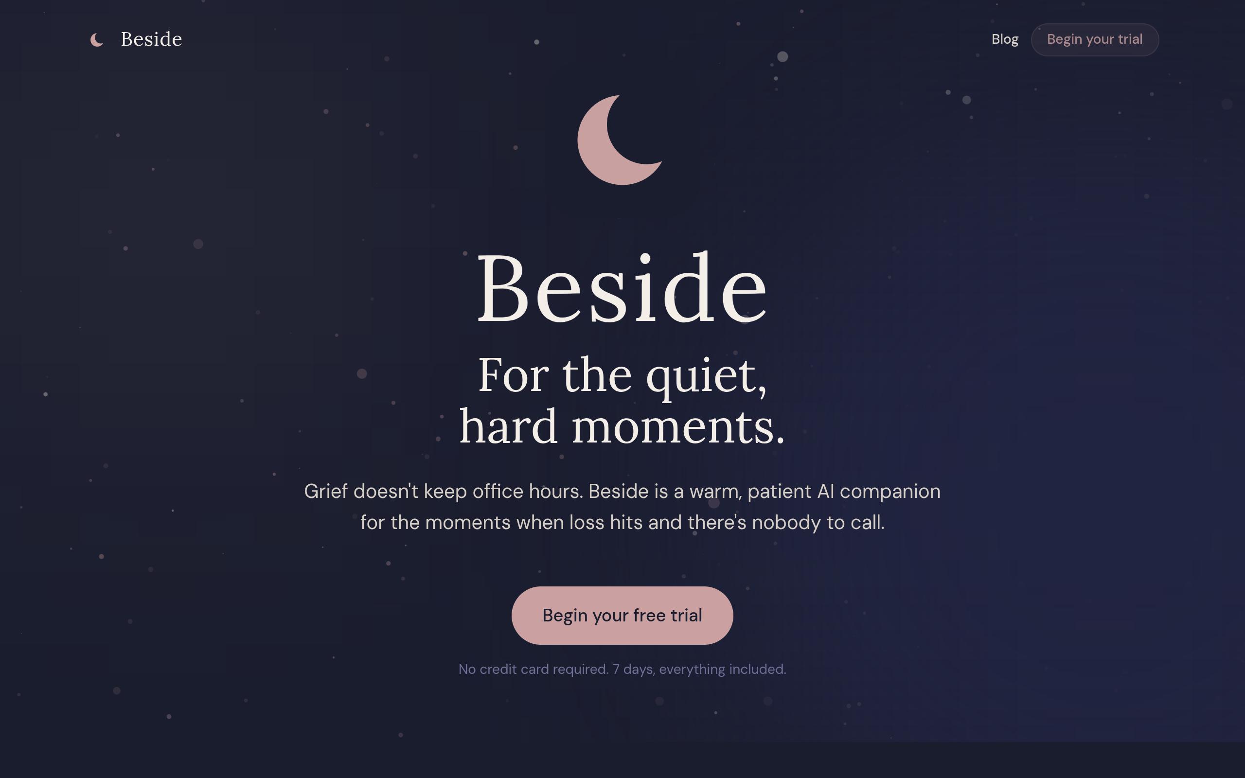 Screenshot of the rightbeside.you landing page