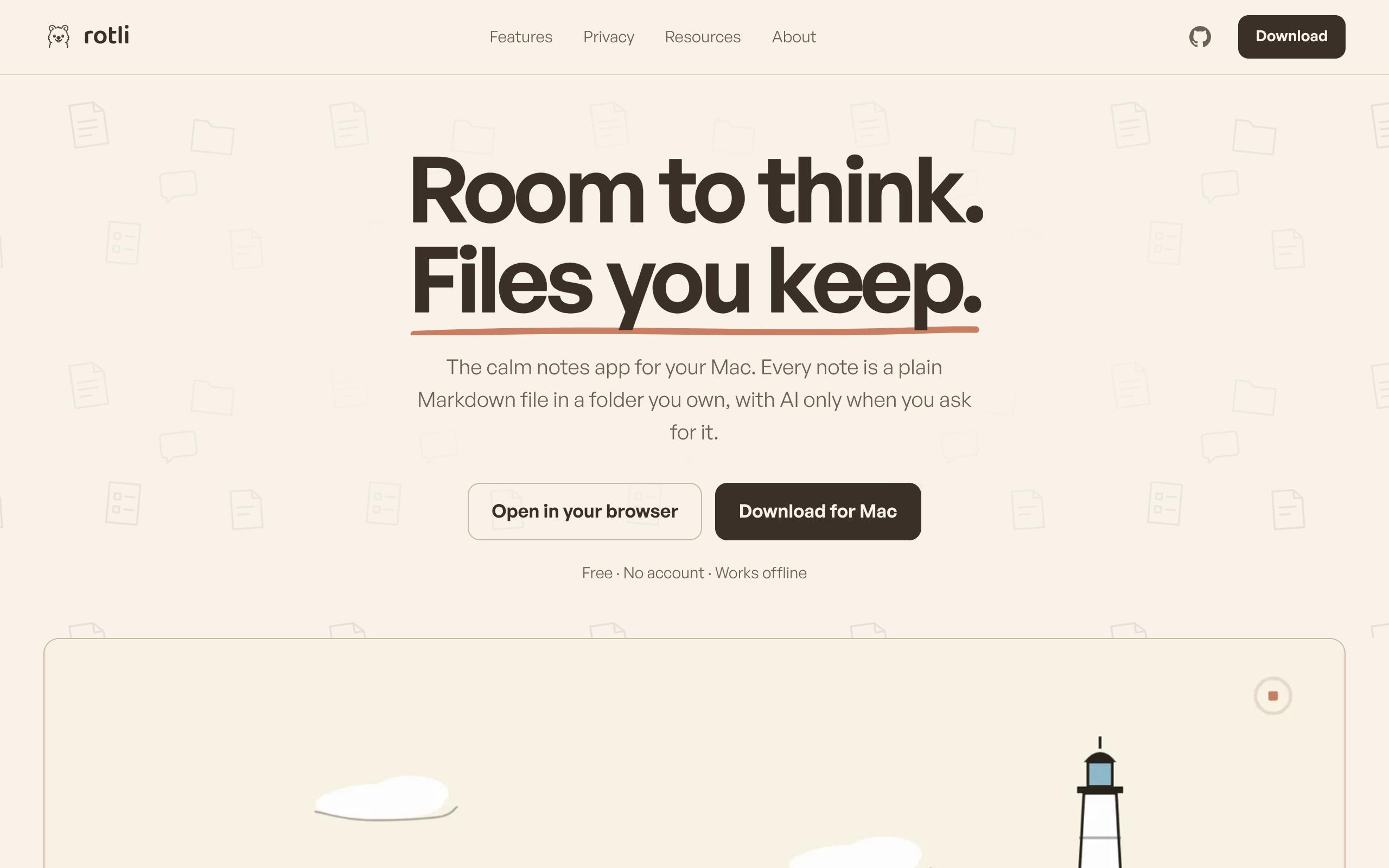 Screenshot of the rotli.co landing page