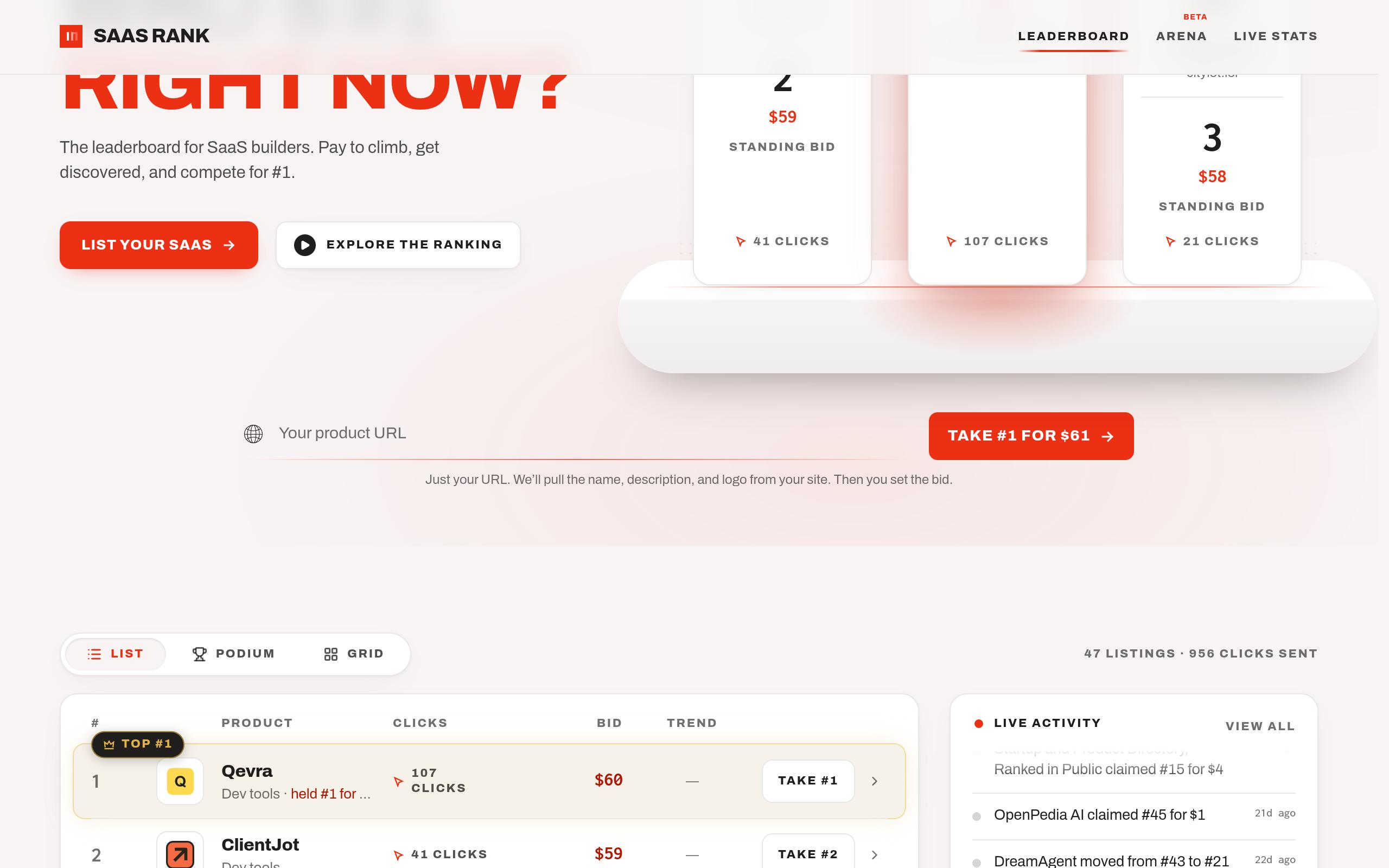 Screenshot of the saas-rank.lol landing page