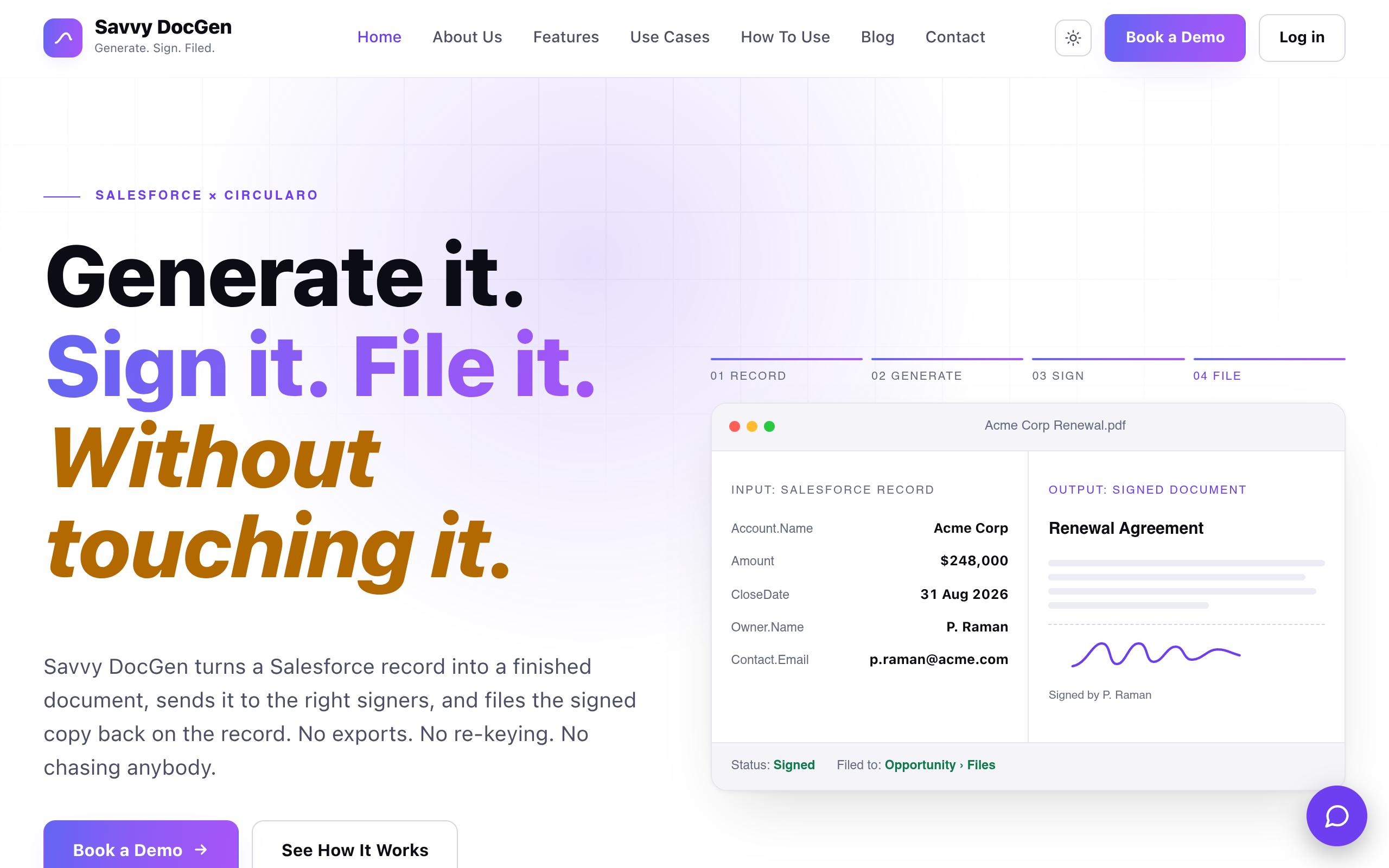 Screenshot of the savvydocgen.com landing page