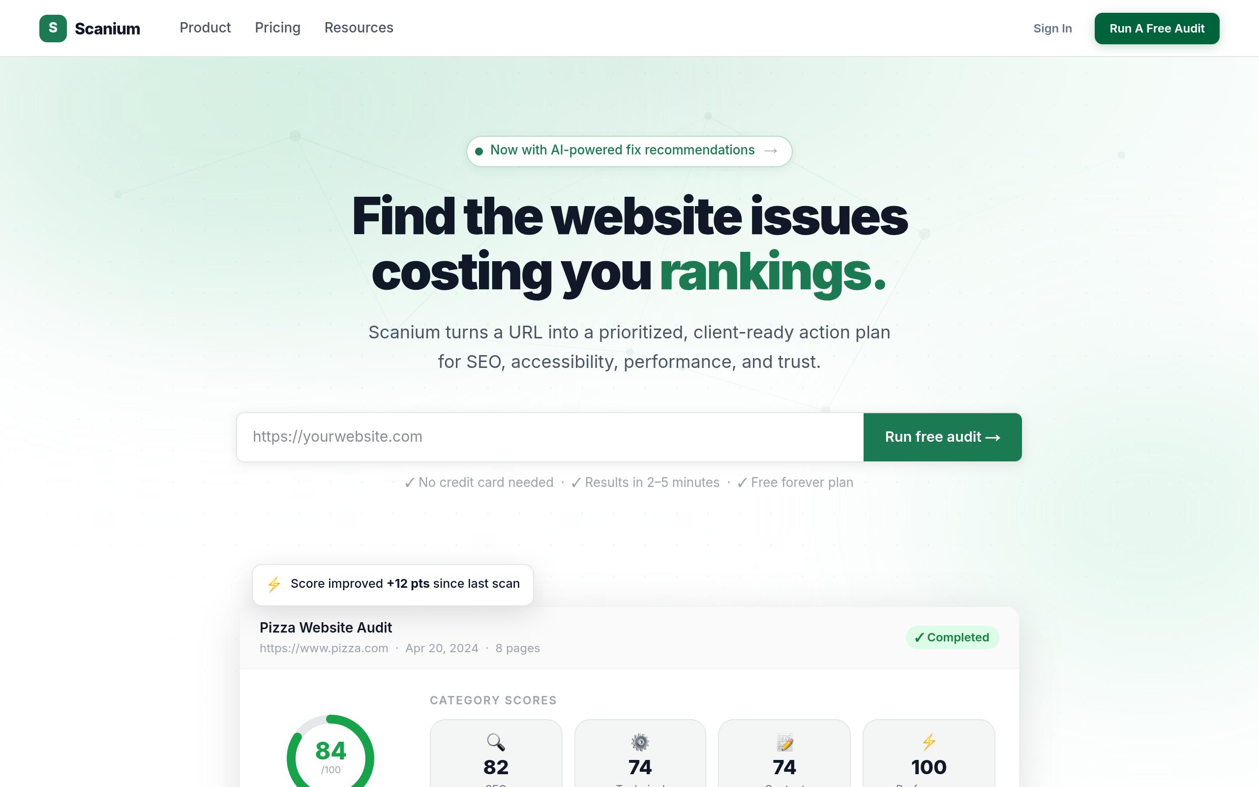 Screenshot of the scanium.ai landing page
