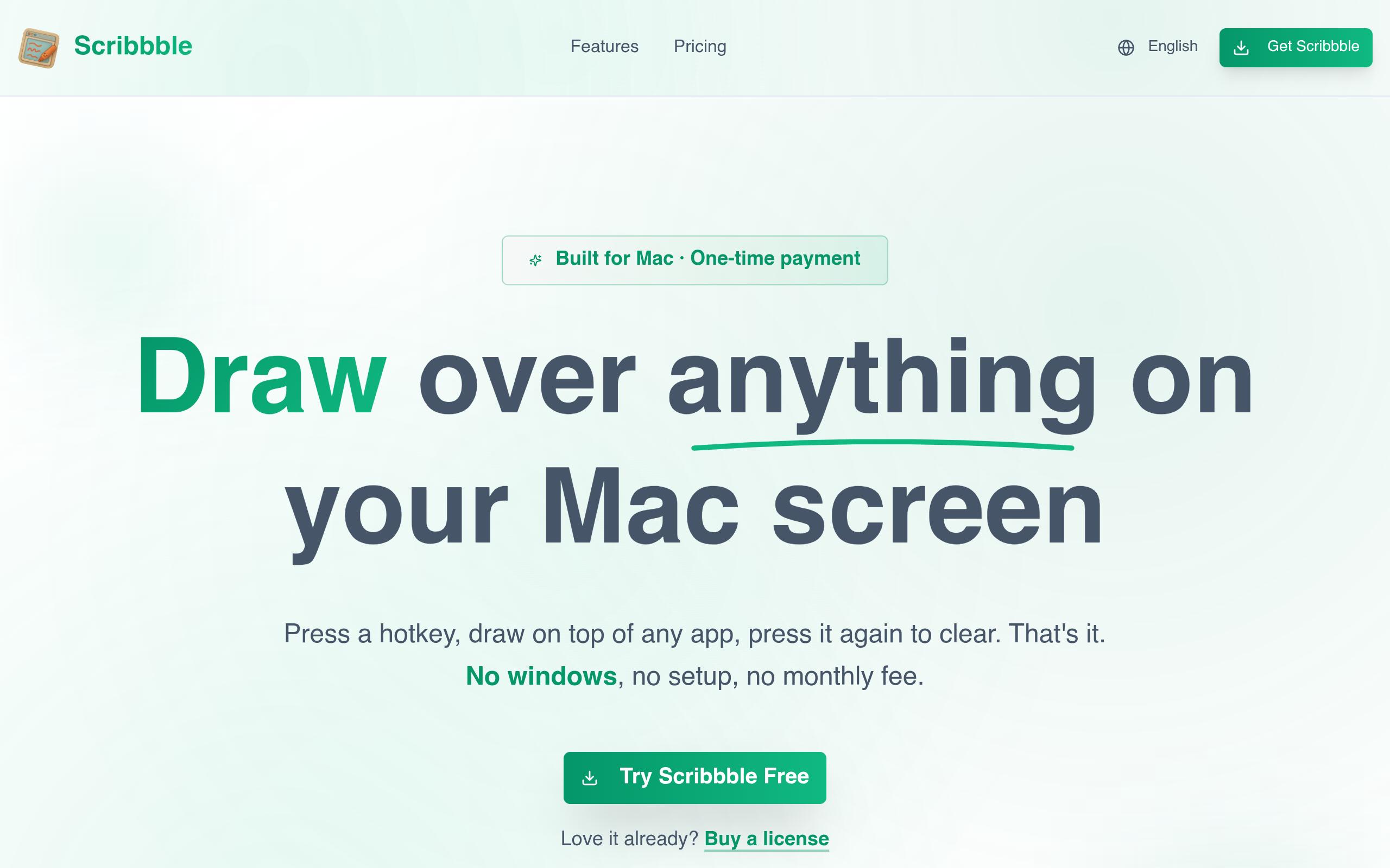Screenshot of the scribbble.app landing page