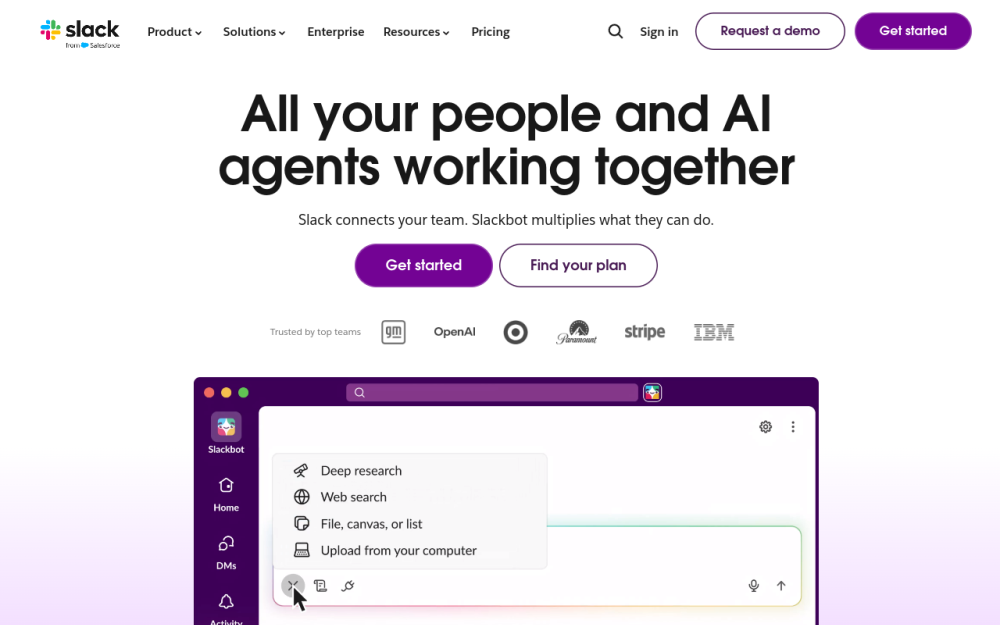 Screenshot of the slack.com landing page