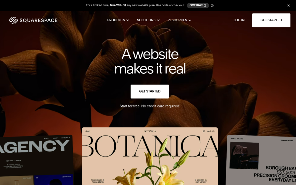 Screenshot of the squarespace.com landing page