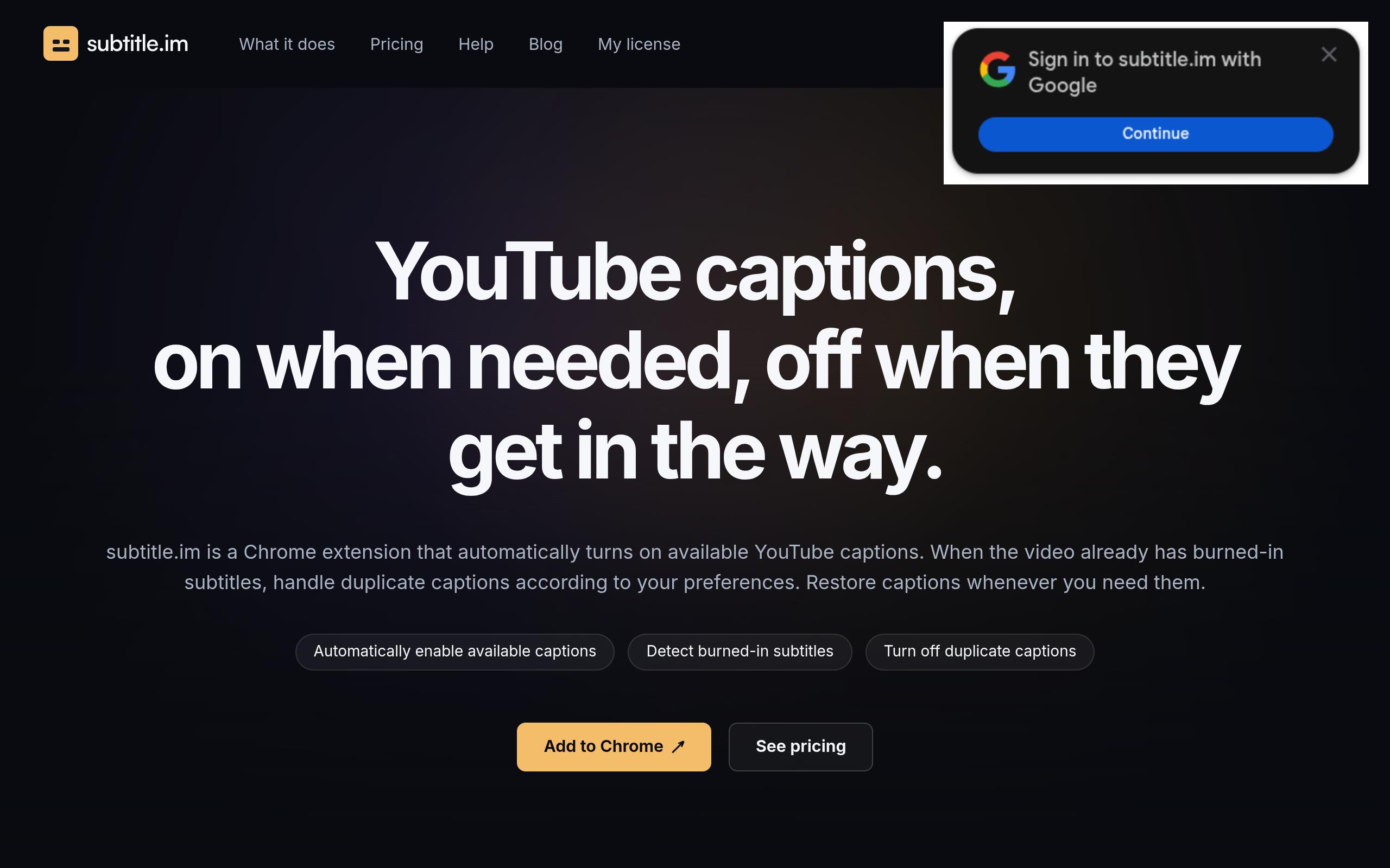 Screenshot of the subtitle.im landing page