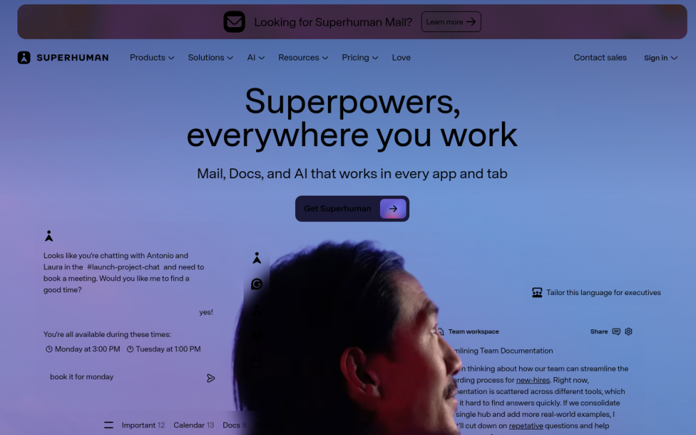 Screenshot of the superhuman.com landing page