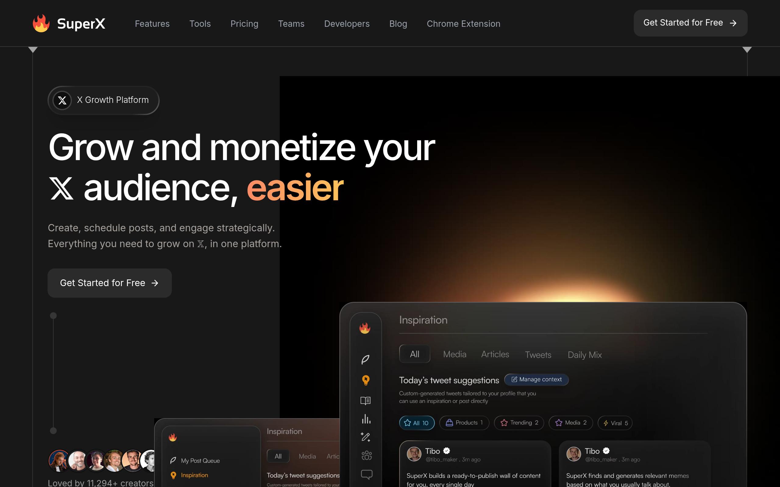 Screenshot of the superx.so landing page